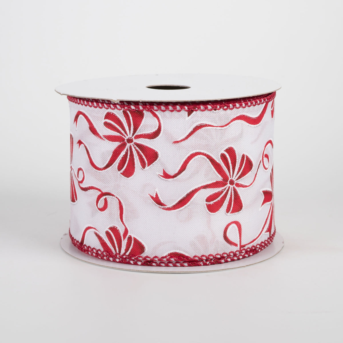 2.5" Patterned Bows Satin Ribbon: Red on White (10 Yards) Item Number: 71661-40-12