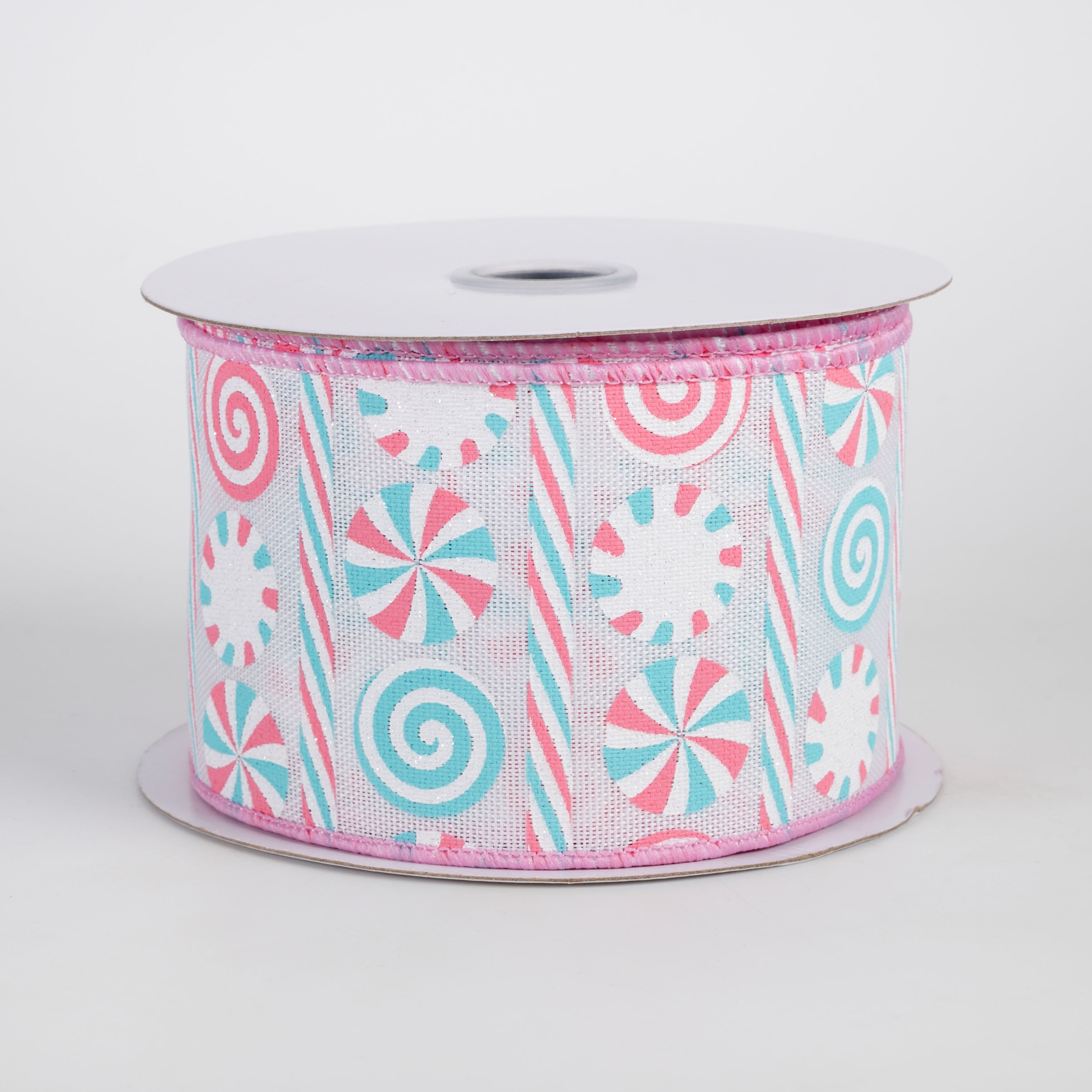 2.5" Peppermints & Peppermint Stripes Ribbon: White, Pink & Light Blue (10 Yards) Item Number: RGH1358RT
