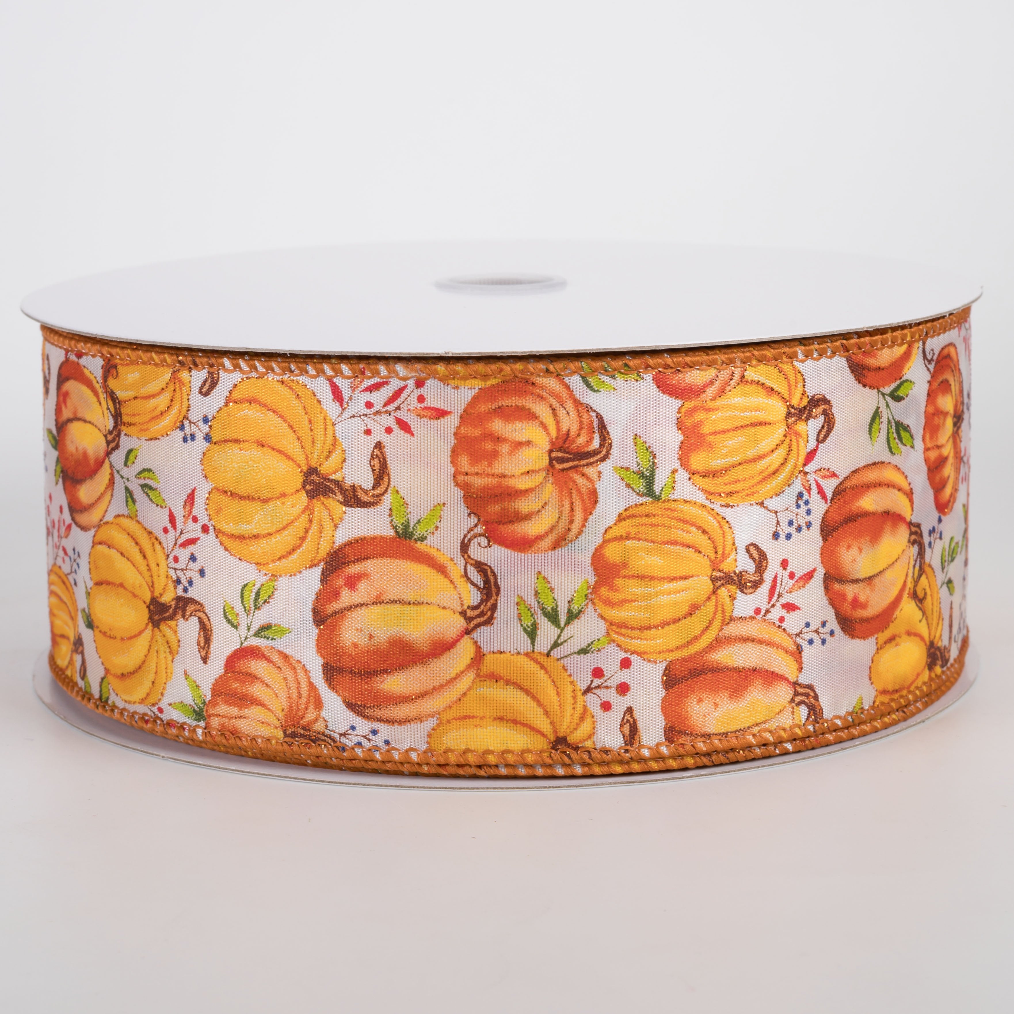 2.5" Pumpkins & Berries on Satin Ribbon: Ivory (50 Yards) Item Number: 861-40-601