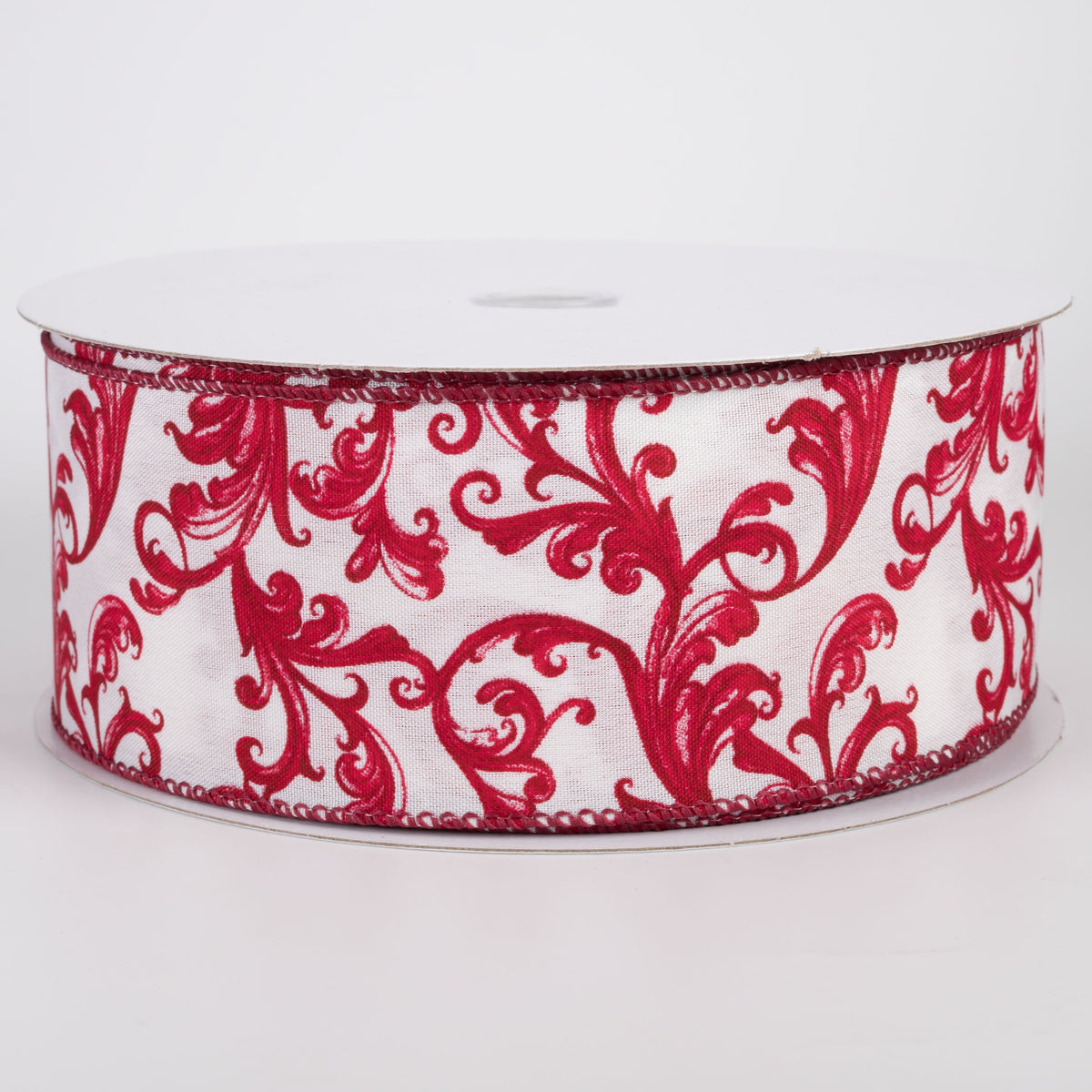 2.5" Satin Chinoiserie Swirls Ribbon: Red on White (50 Yards) Item Number: 871-40-620