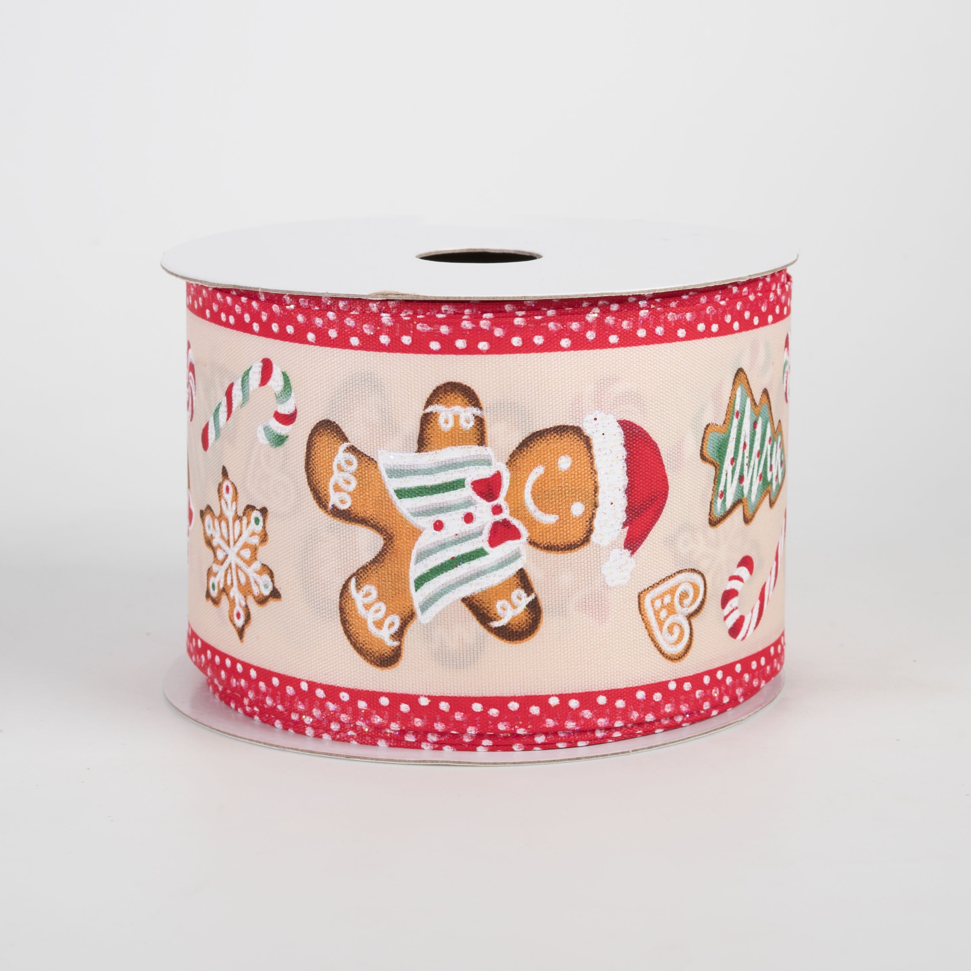 2.5" Satin Gingerbread Cookies Polka Dot Edge Ribbon: Tan (10 Yards) Item Number: 76647-40-14