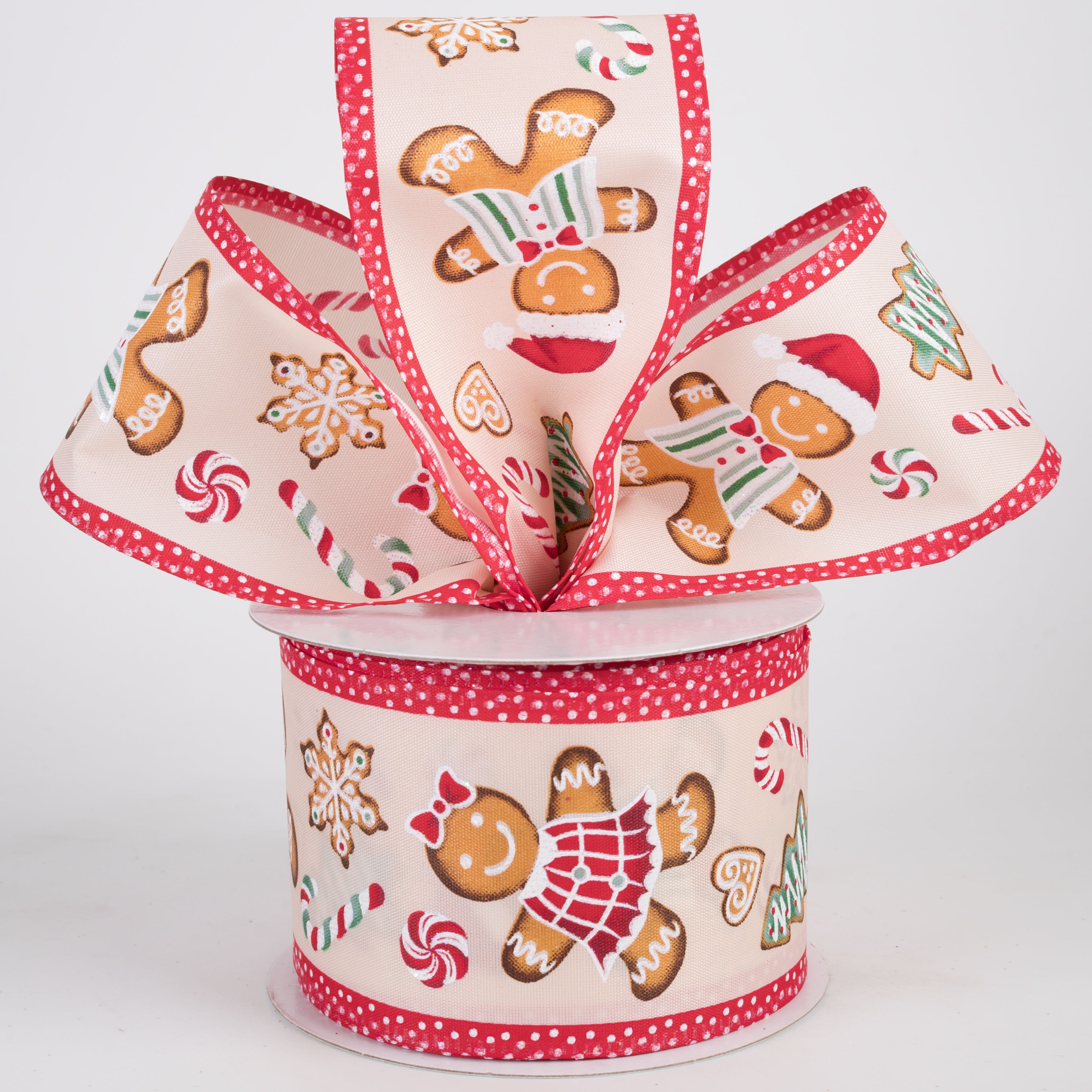 2.5" Satin Gingerbread Cookies Polka Dot Edge Ribbon: Tan (10 Yards) Lifestyle Photo