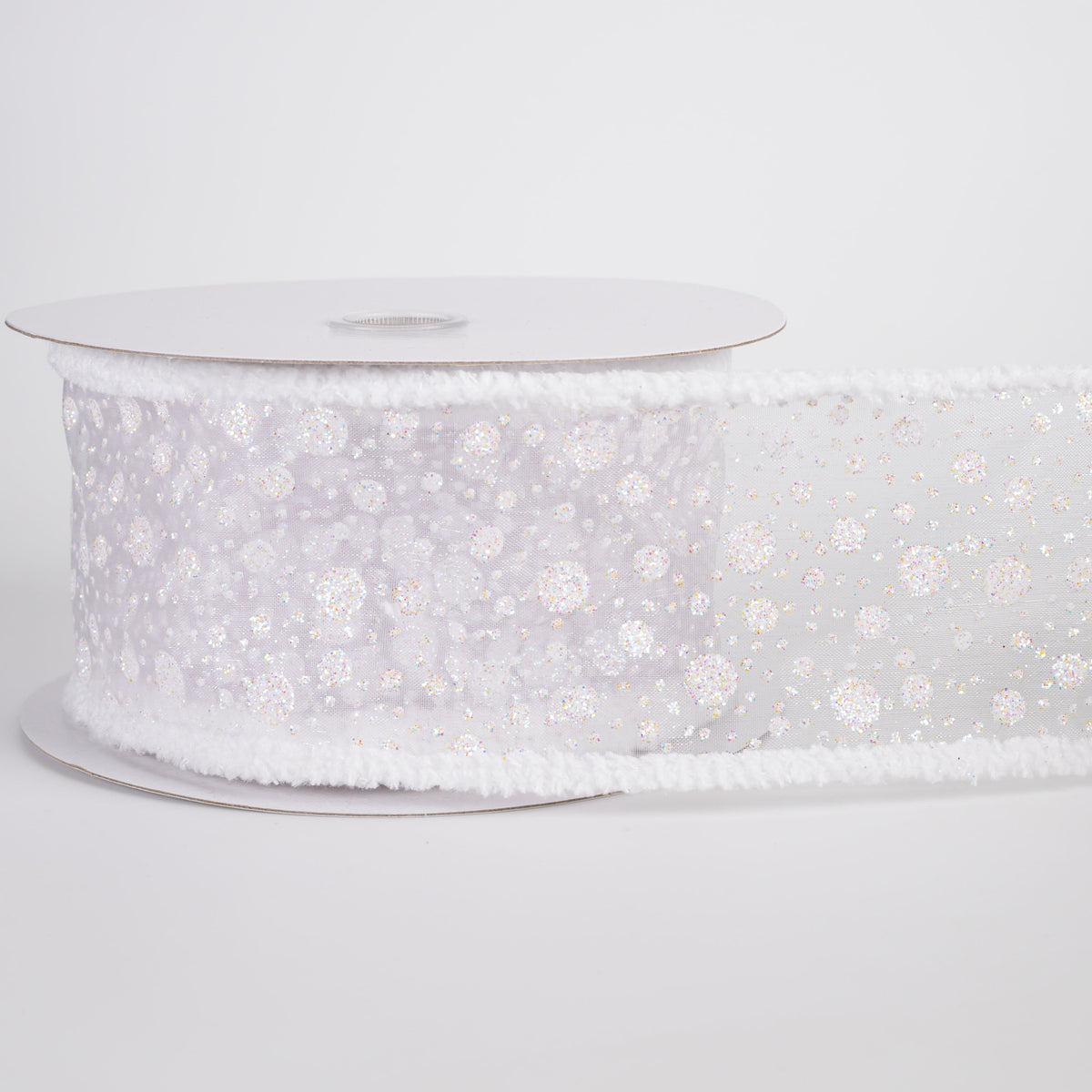 2.5" Sheer Iridescent Dots Snow Edge Ribbon: White (10 Yards) Item Number: 71621-40-01