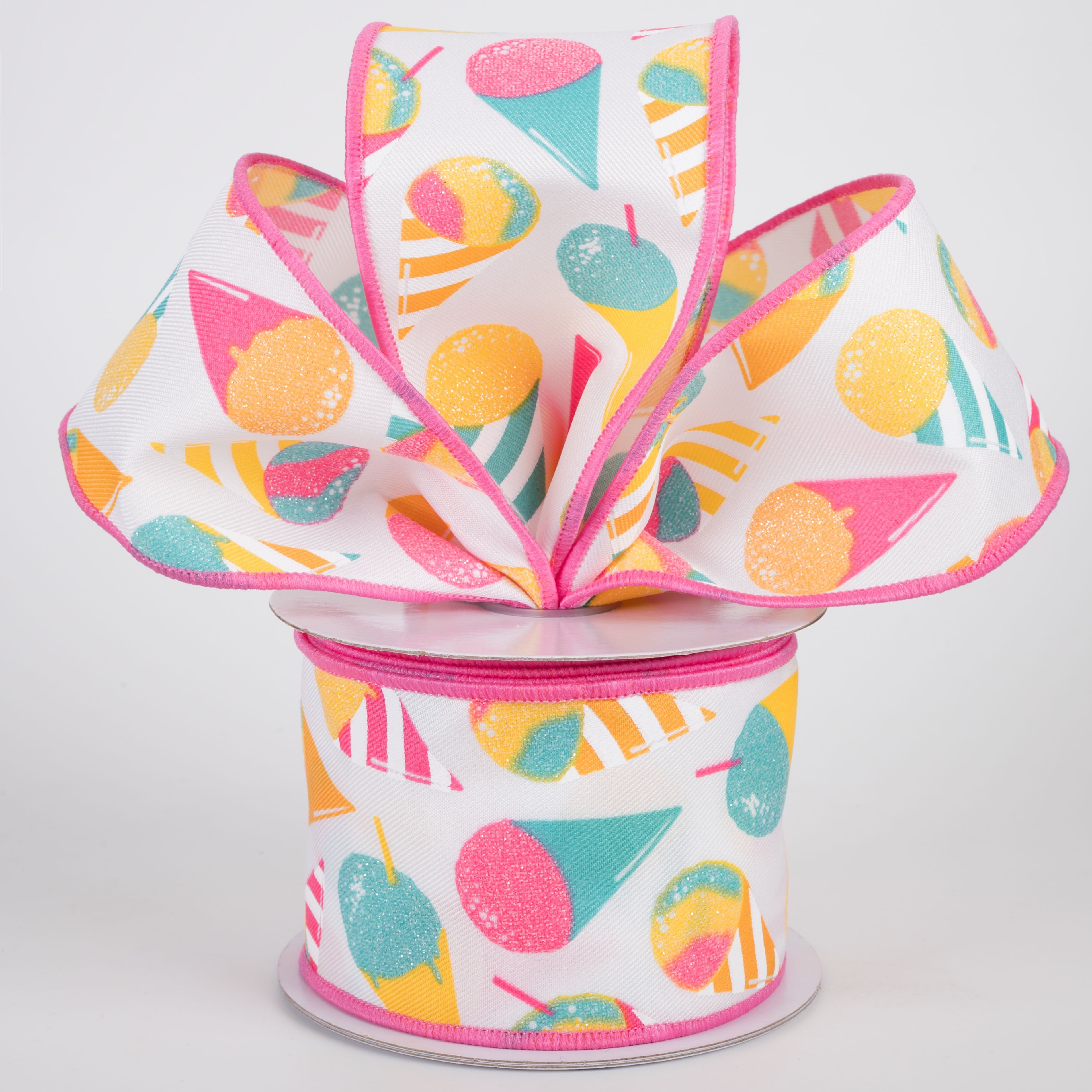 2.5" Snow Cones Ribbon: Pink & Blue on White (10 Yards) Lifestyle Photo