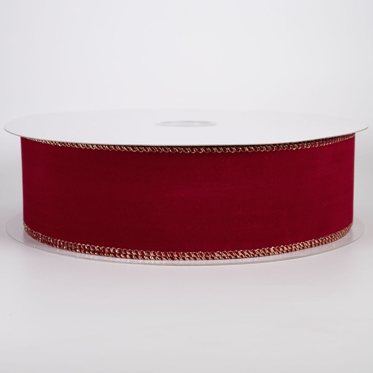 2.5" Stitched Edge Velvet Ribbon: Dark Red with Gold (50 Yards) Item Number: X501140-14