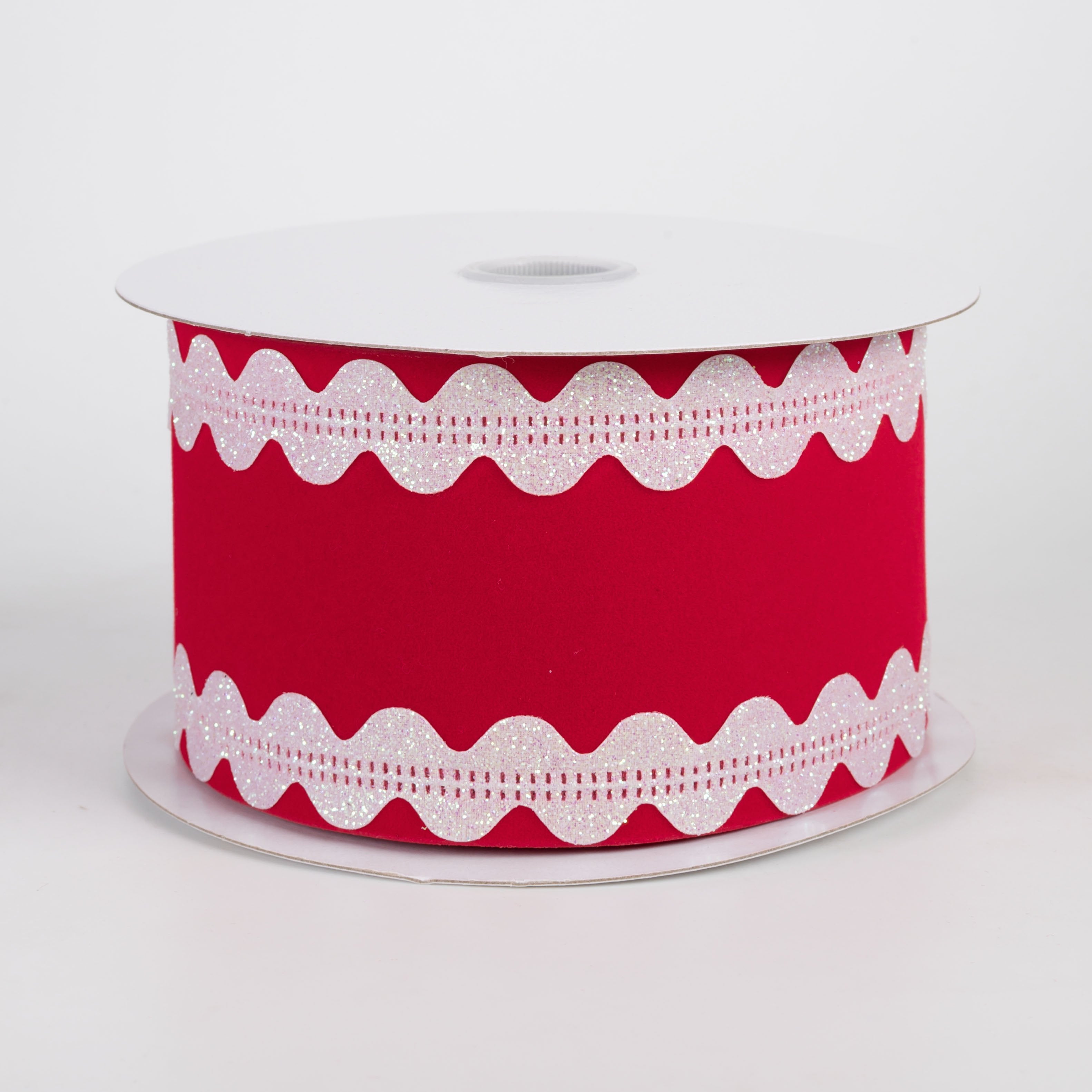 2.5" Velvet Iridescent Ric Rac Edge Ribbon: Red (10 Yards) Item Number: 76648-40-12