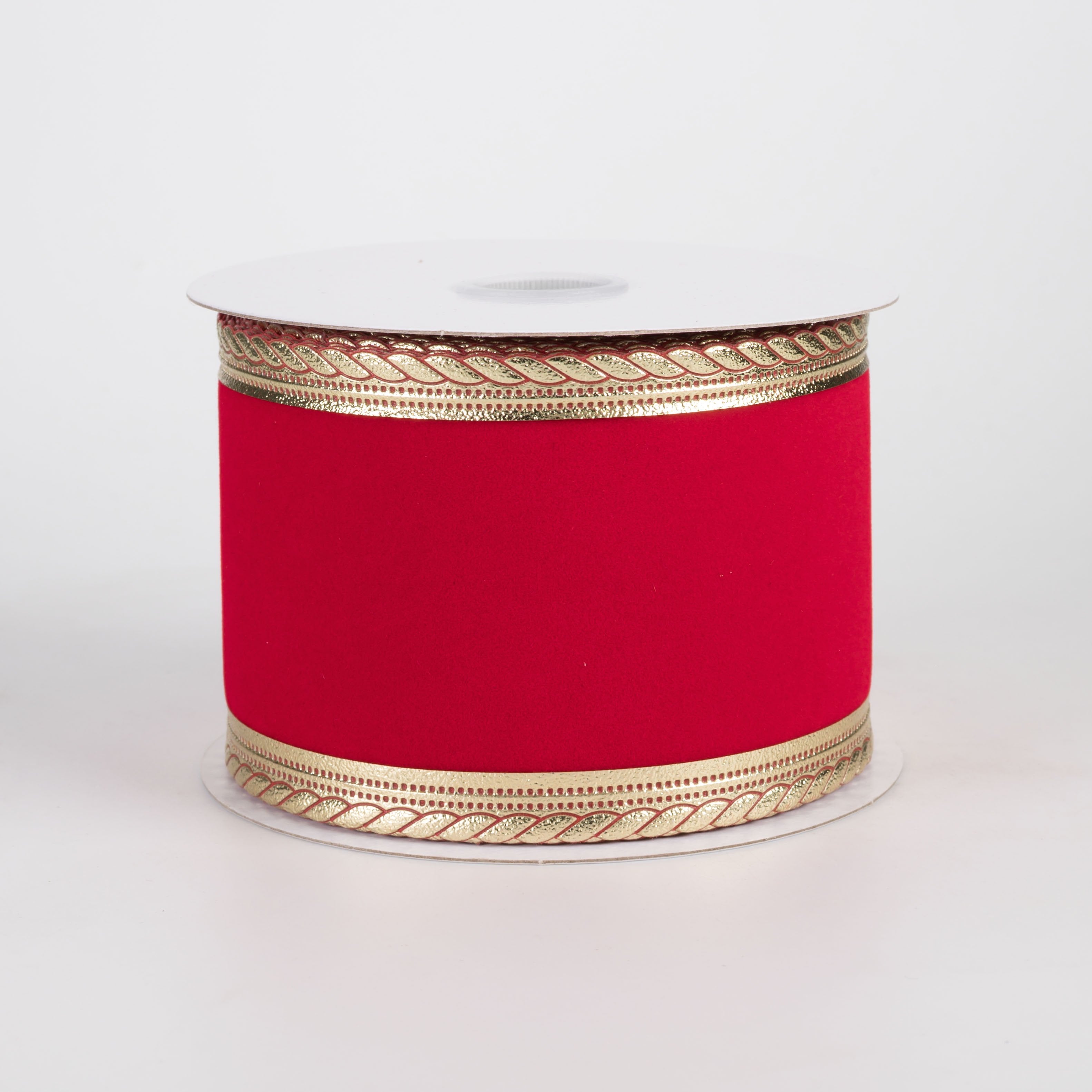 2.5" Velvet Metallic Scalloped Edge Ribbon: Red & Gold (10 Yards) Item Number: 76400-40-13