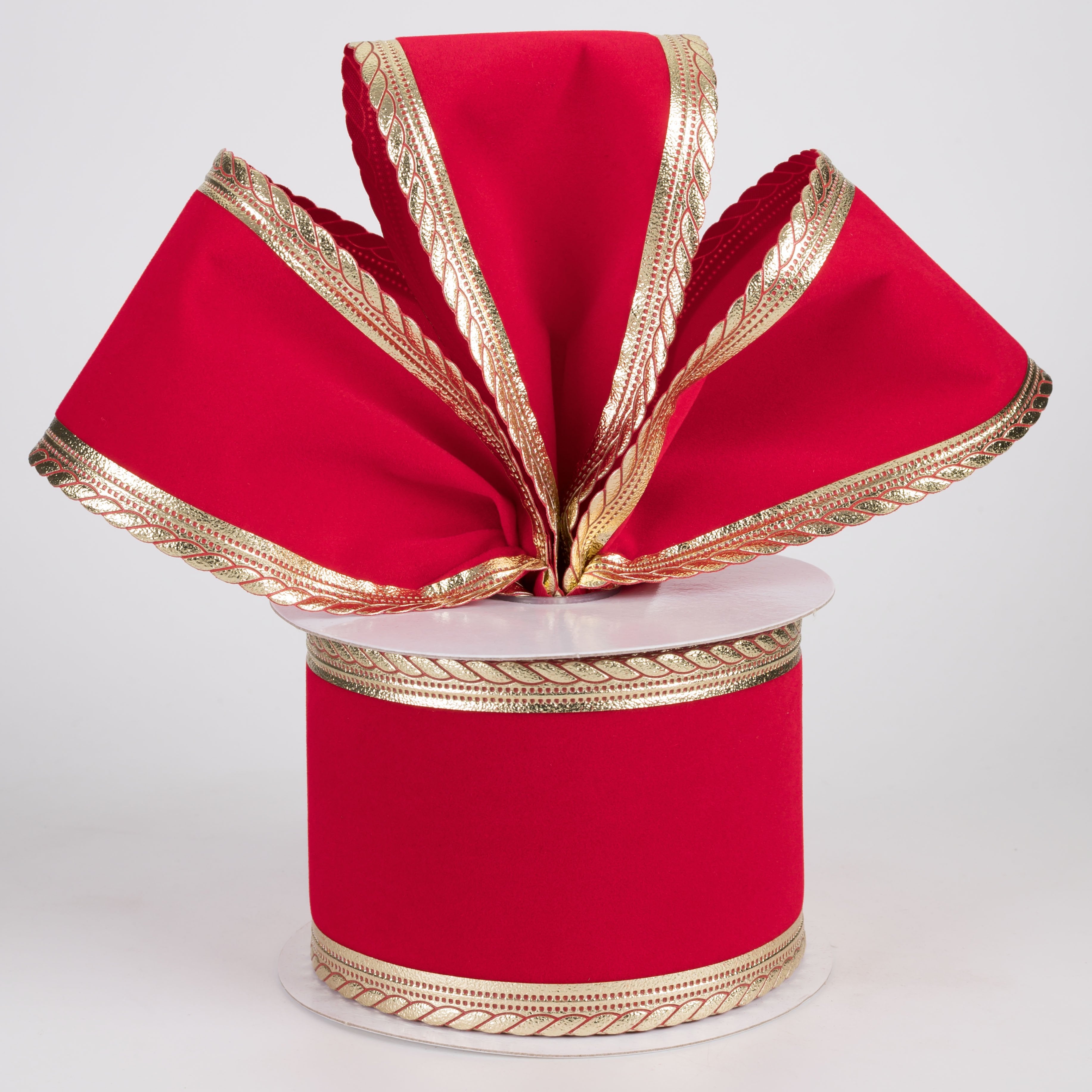 2.5" Velvet Metallic Scalloped Edge Ribbon: Red & Gold (10 Yards) Lifestyle Photo