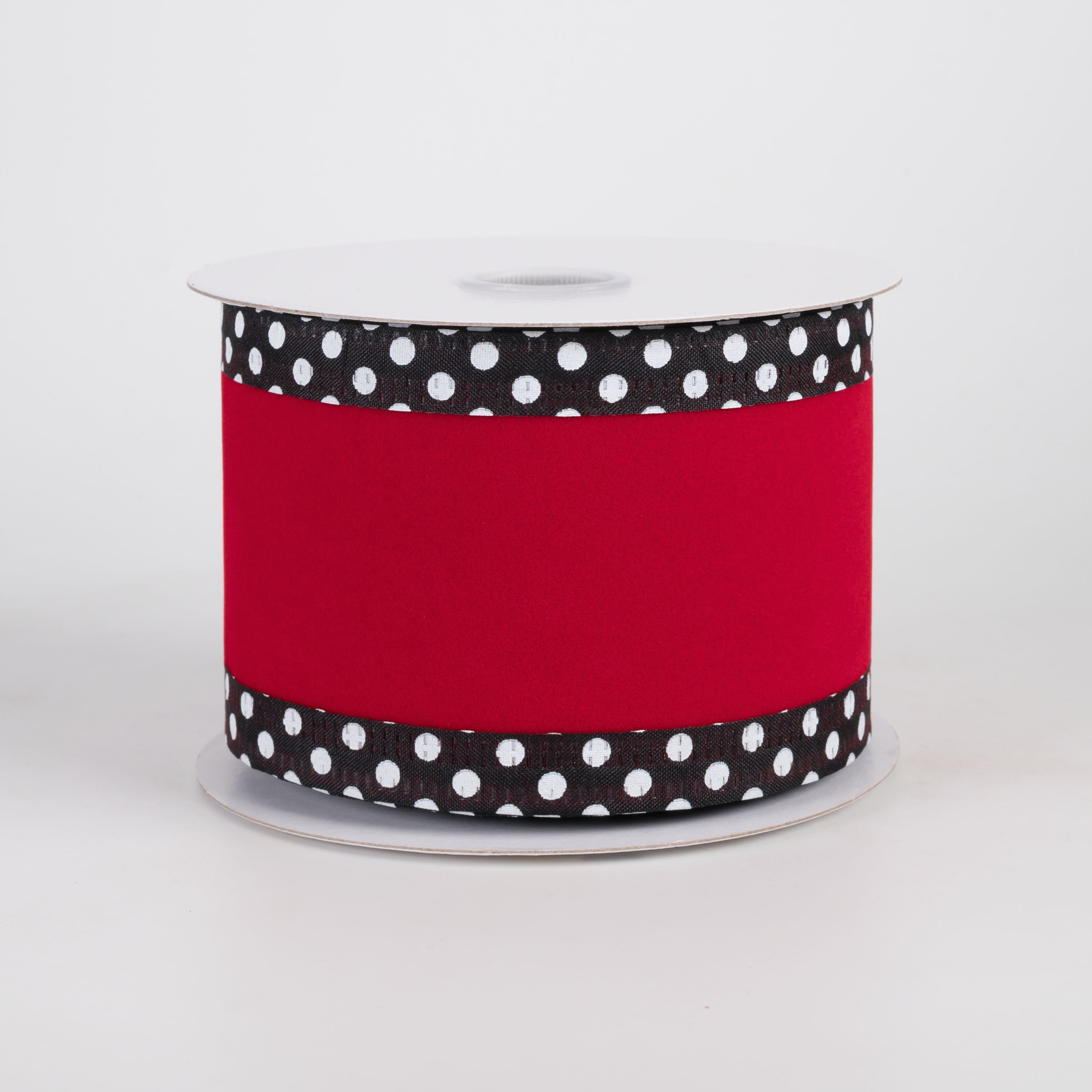 2.5" Velvet Polka Dot Edge Ribbon: Red, Black & White (10 Yards) Item Number: 76545-40-13