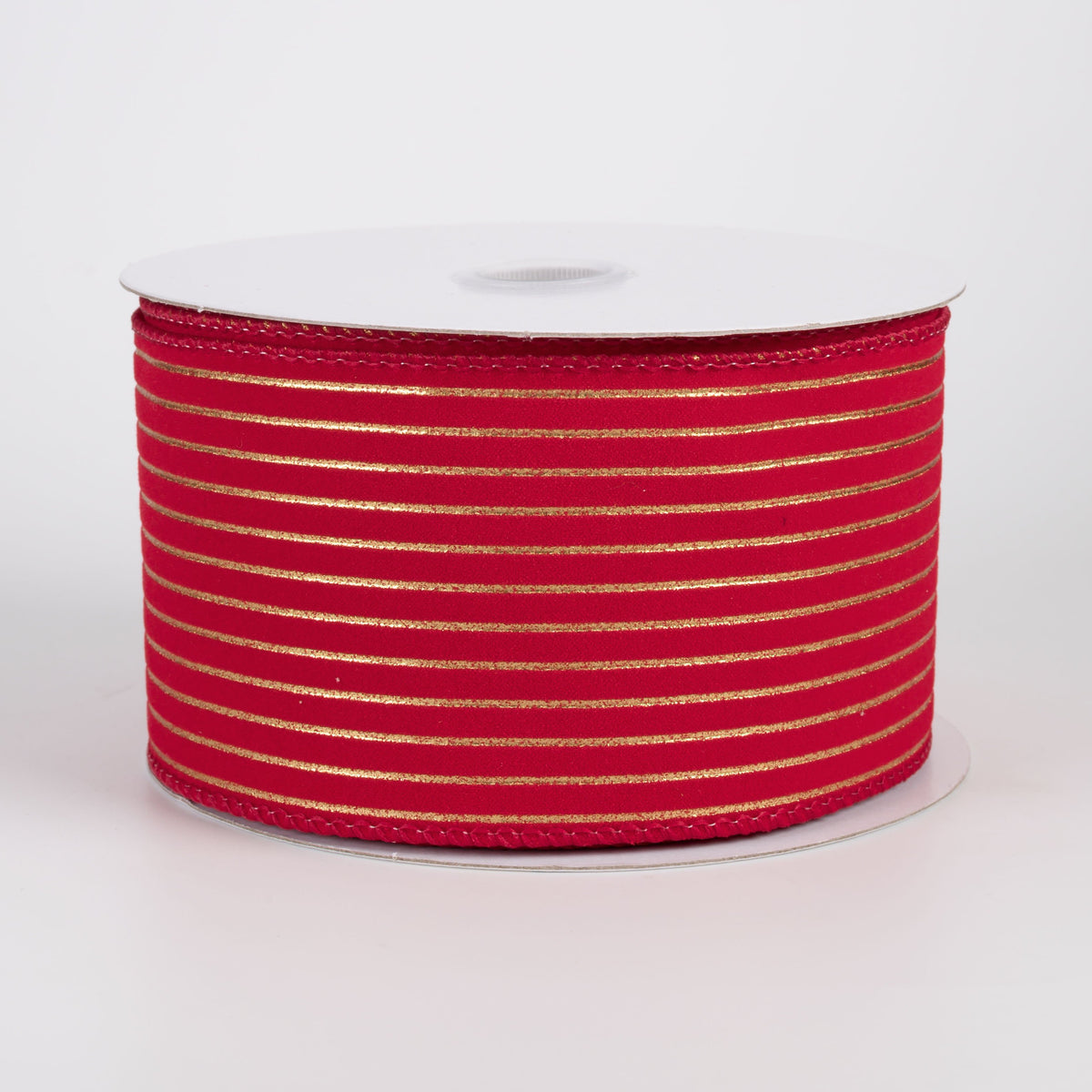 2.5" Velvet Pressed Thin Stripes Ribbon: Red & Gold (10 Yards) Item Number: 71665-40-15