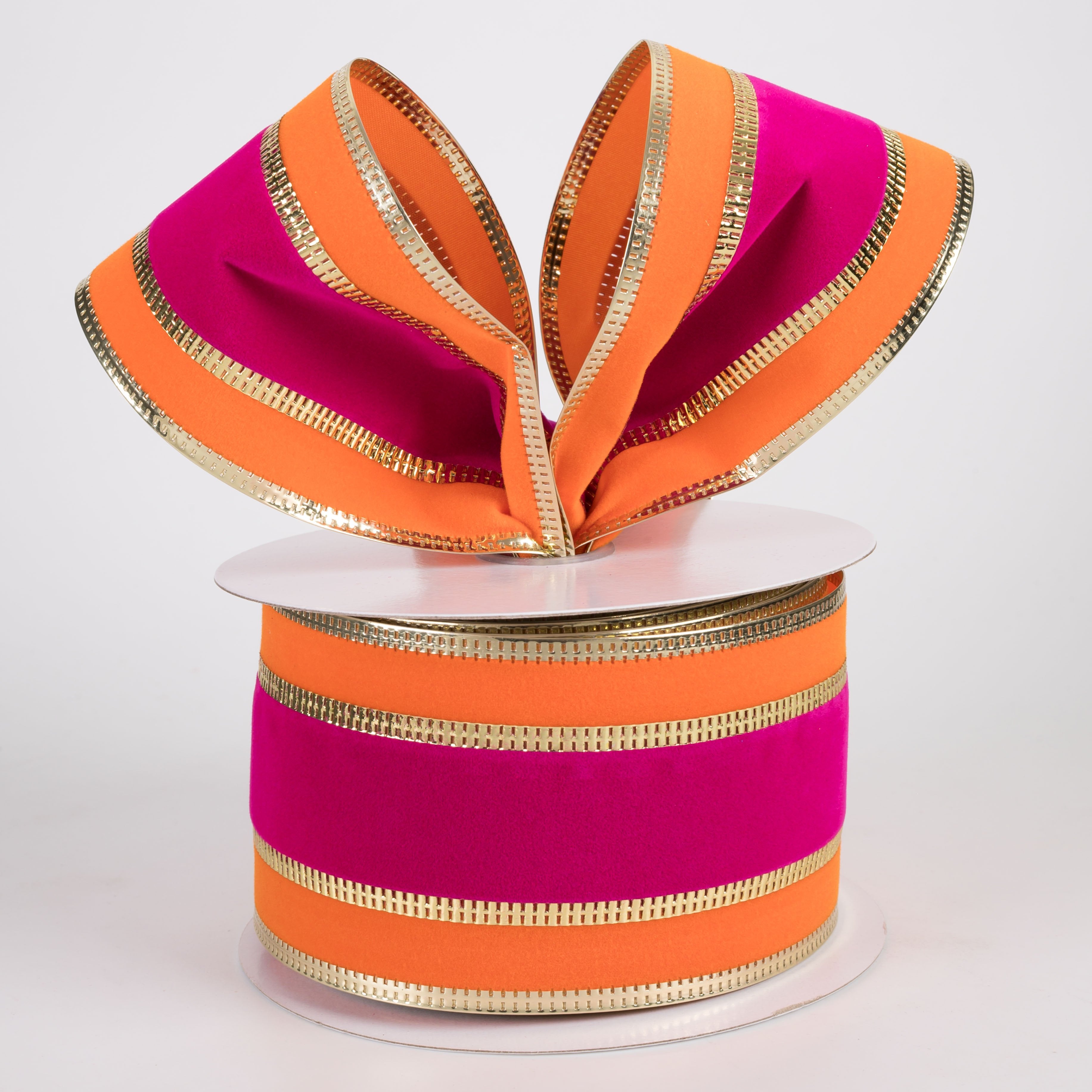 2.5" Velvet Stripe Metallic Edge Ribbon: Fuchsia, Orange & Gold (10 Yards) Lifestyle Photo