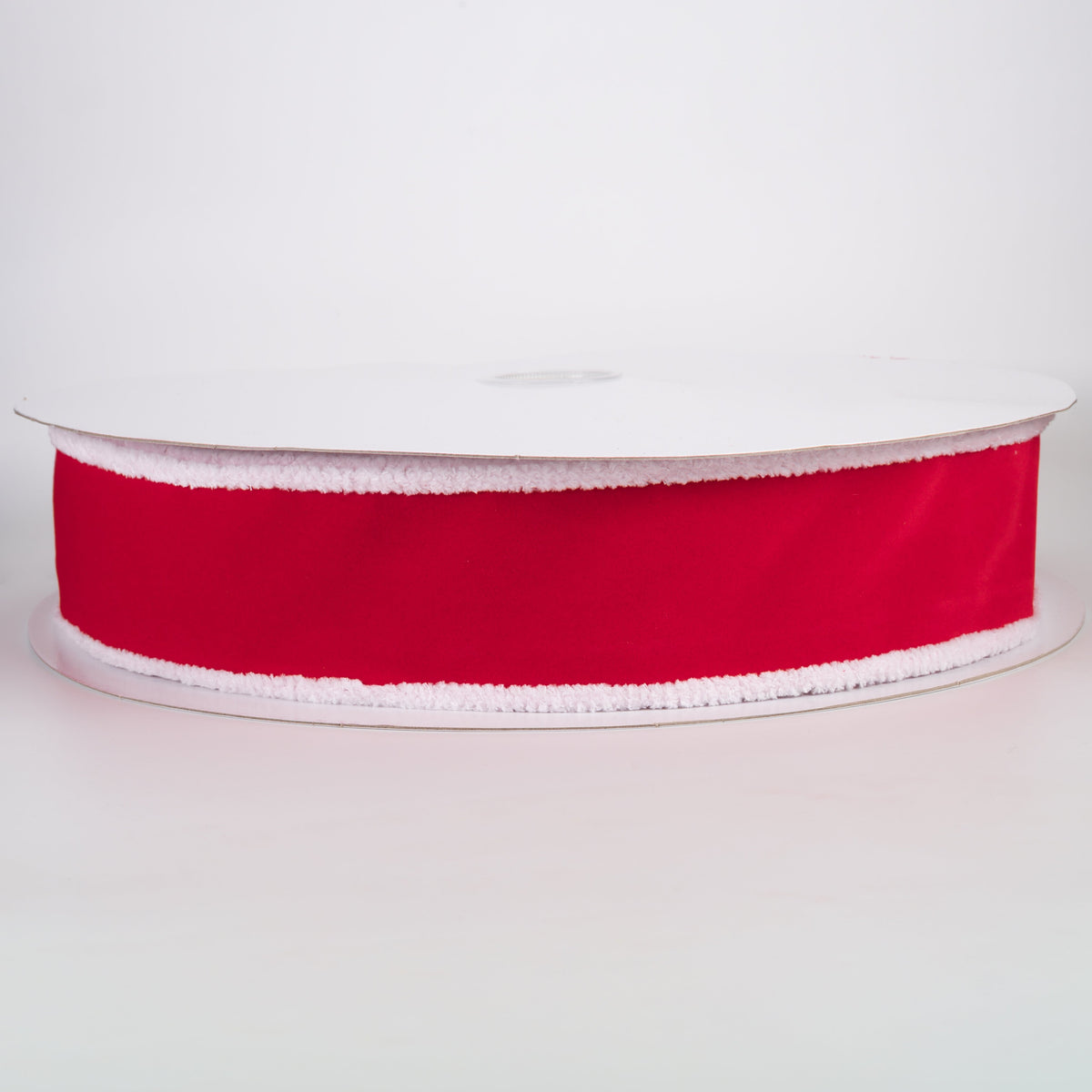 2.5" Velvet Super Fuzz Edge Ribbon: Red & White (50 Yards) Item Number: 871-40-543