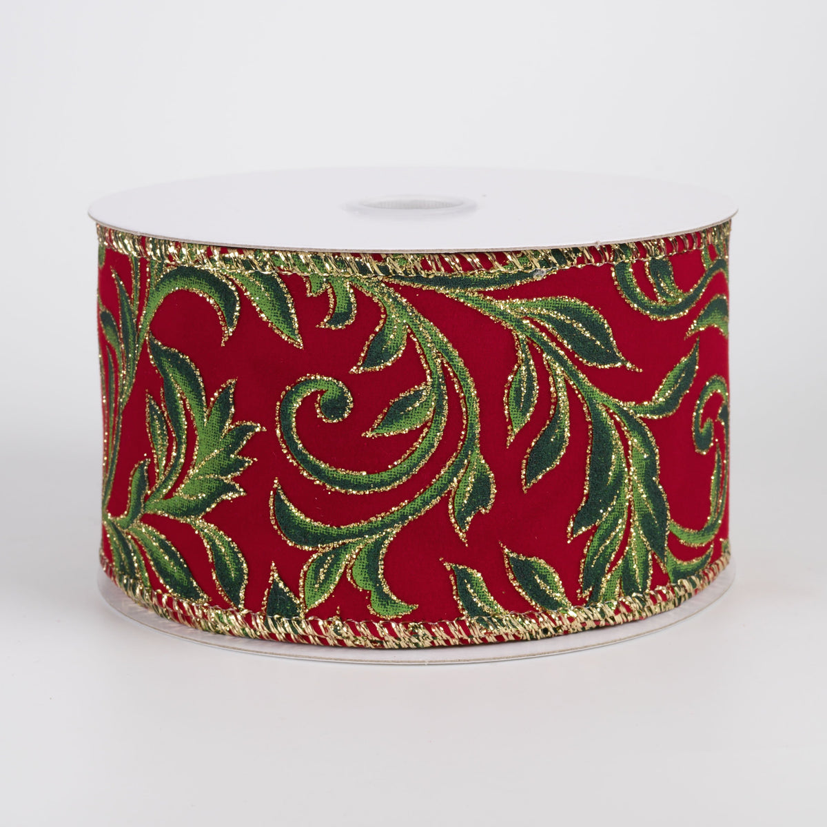 2.5" Velvet Vine Swirls Ribbon: Red, Lime, Hunter & Gold (10 Yards) Item Number: 72555-40-12