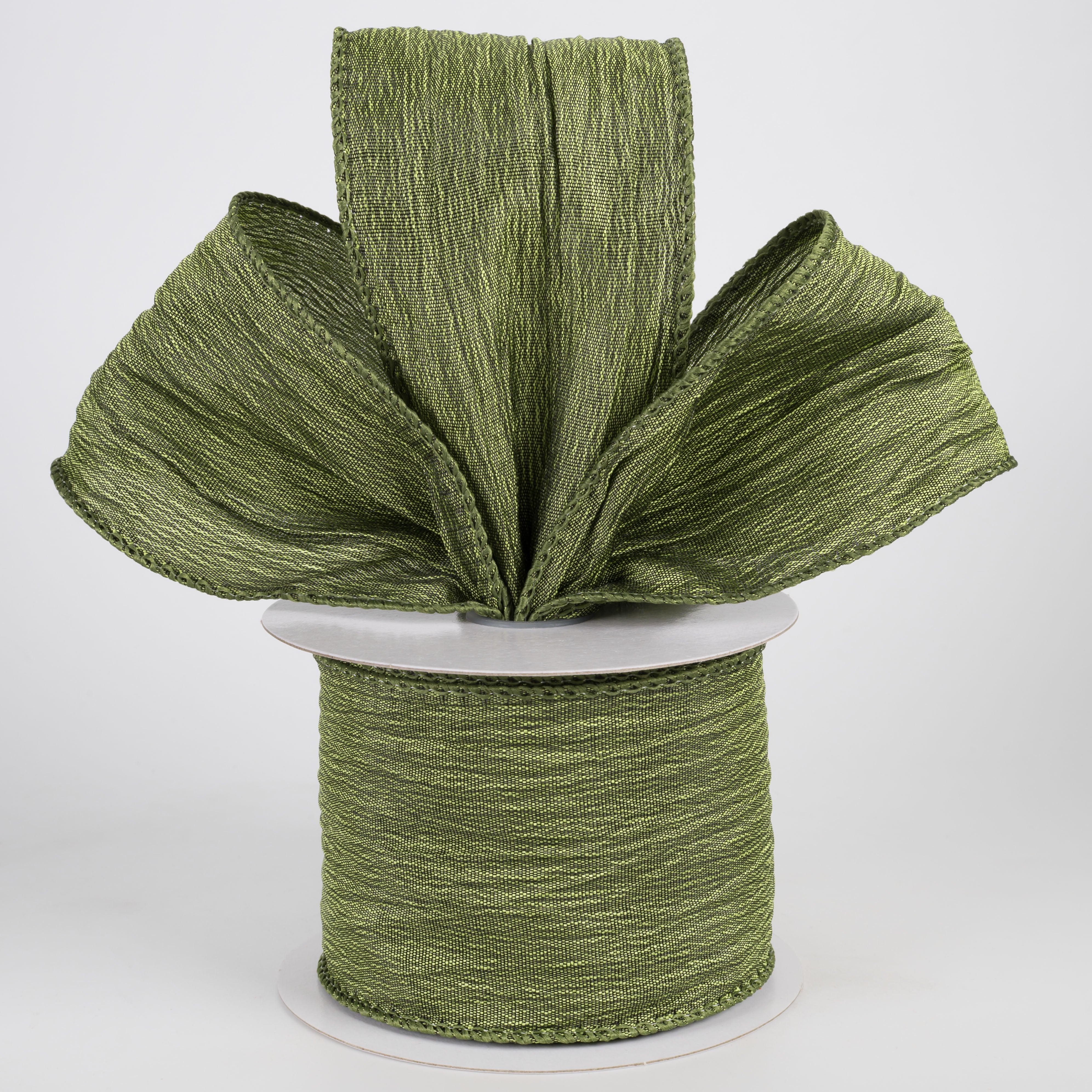 2.5" Vertical Wrinkle Metallic Satin Ribbon: Moss Green (10 Yards) Lifestyle Photo