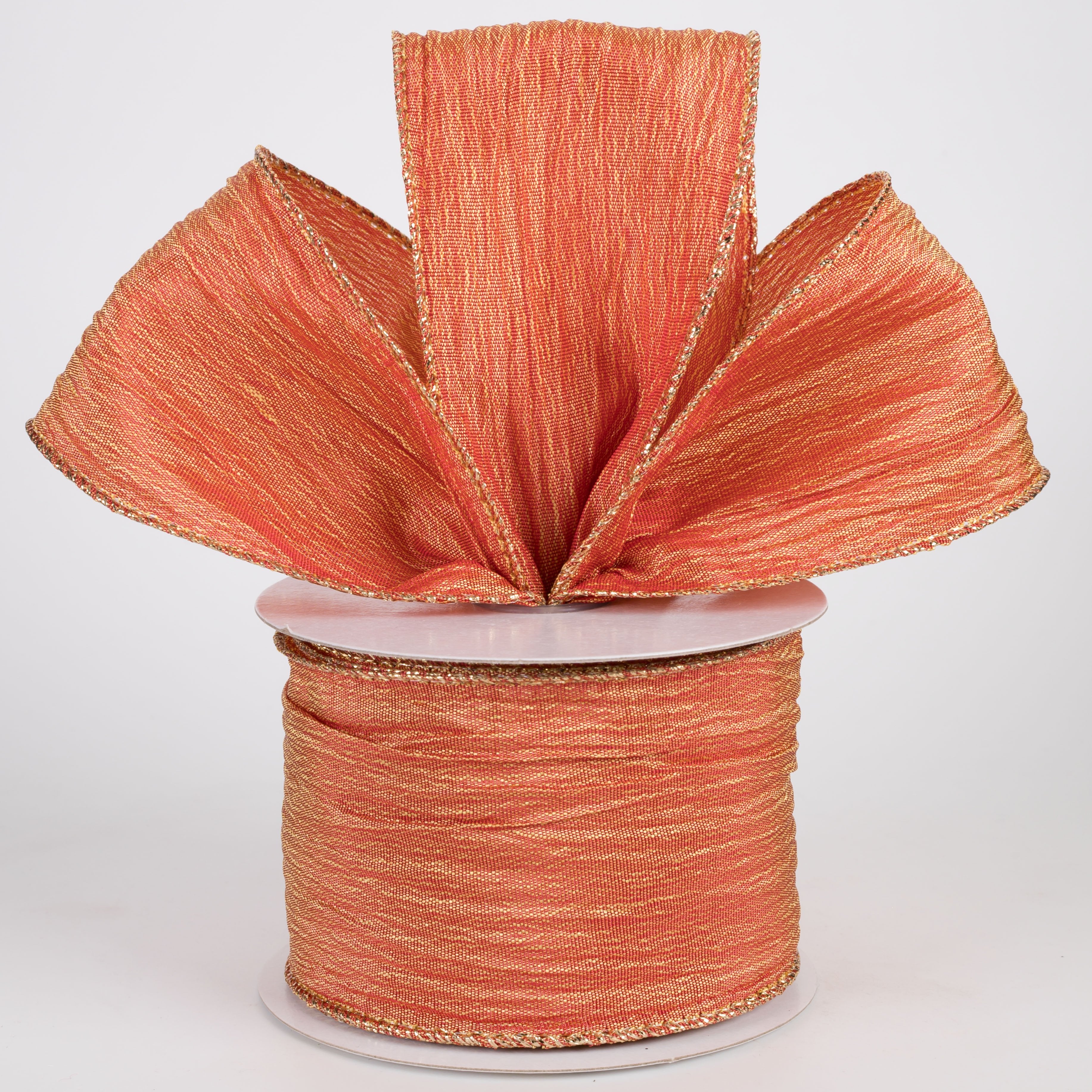 2.5" Vertical Wrinkle Metallic Satin Ribbon: Rust Orange (10 Yards) Lifestyle Photo