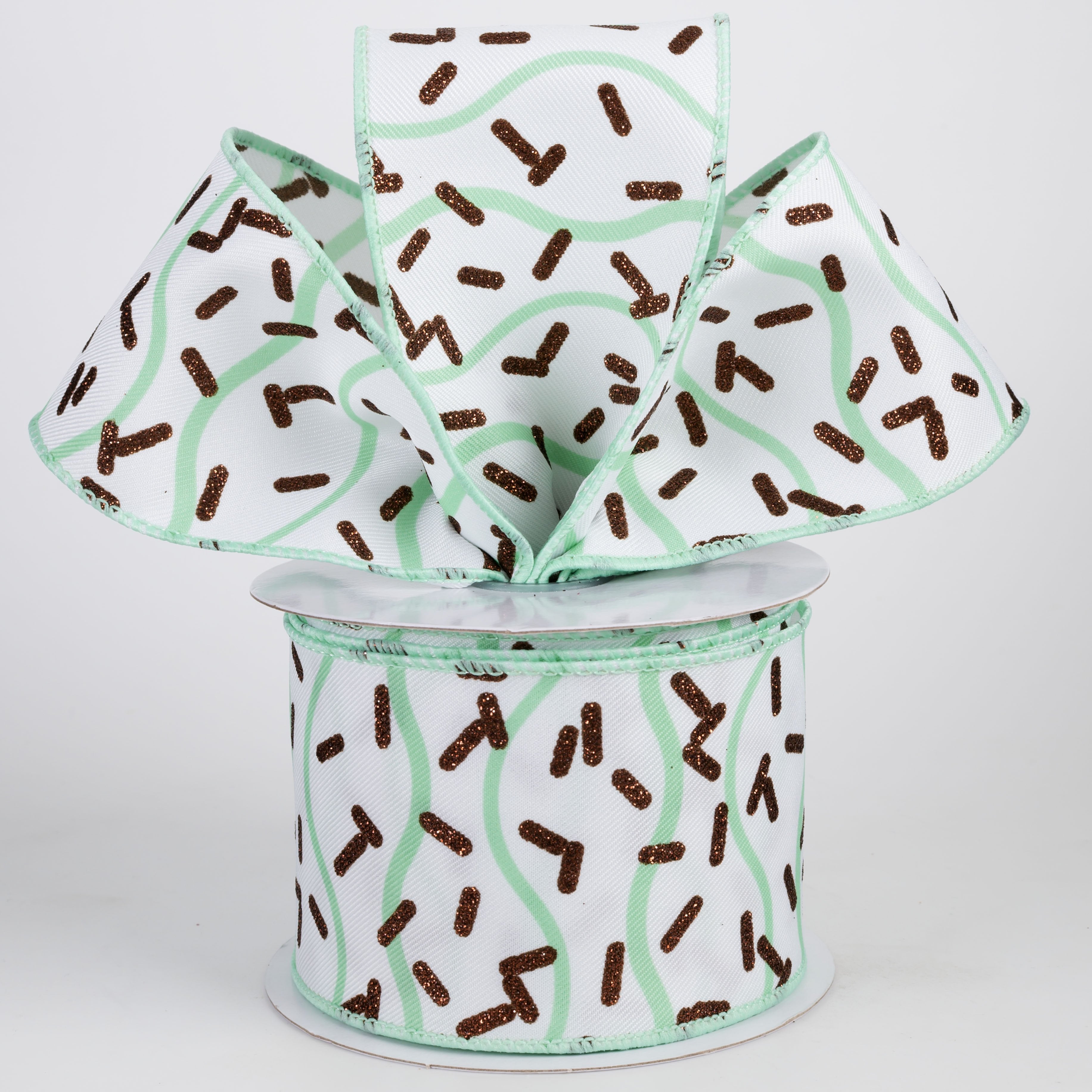 2.5" Wavy Stripes & Sprinkles Ribbon: Mint Chocolate (10 Yards) Lifestyle Photo