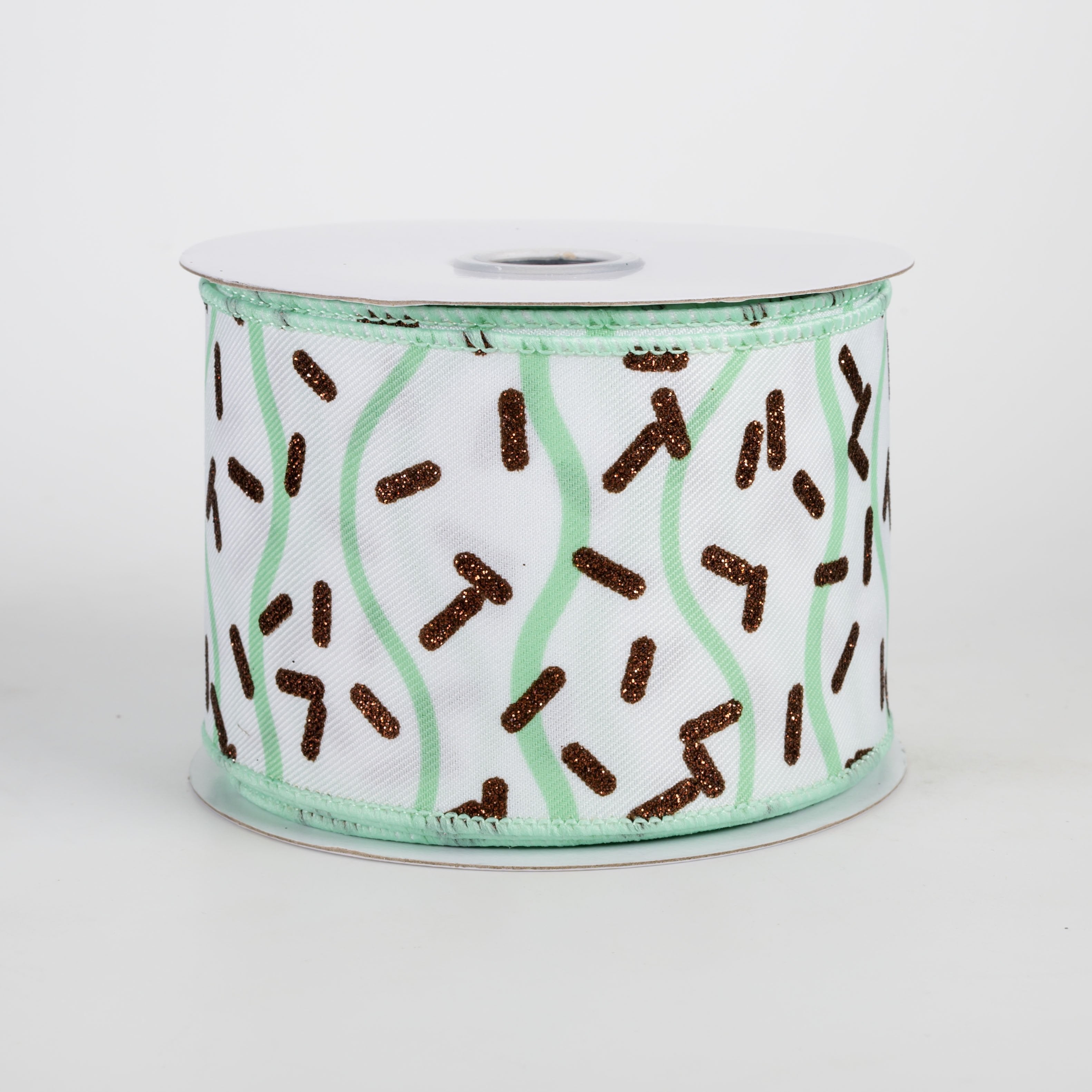 2.5" Wavy Stripes & Sprinkles Ribbon: Mint Chocolate (10 Yards) Item Number: RGH101327