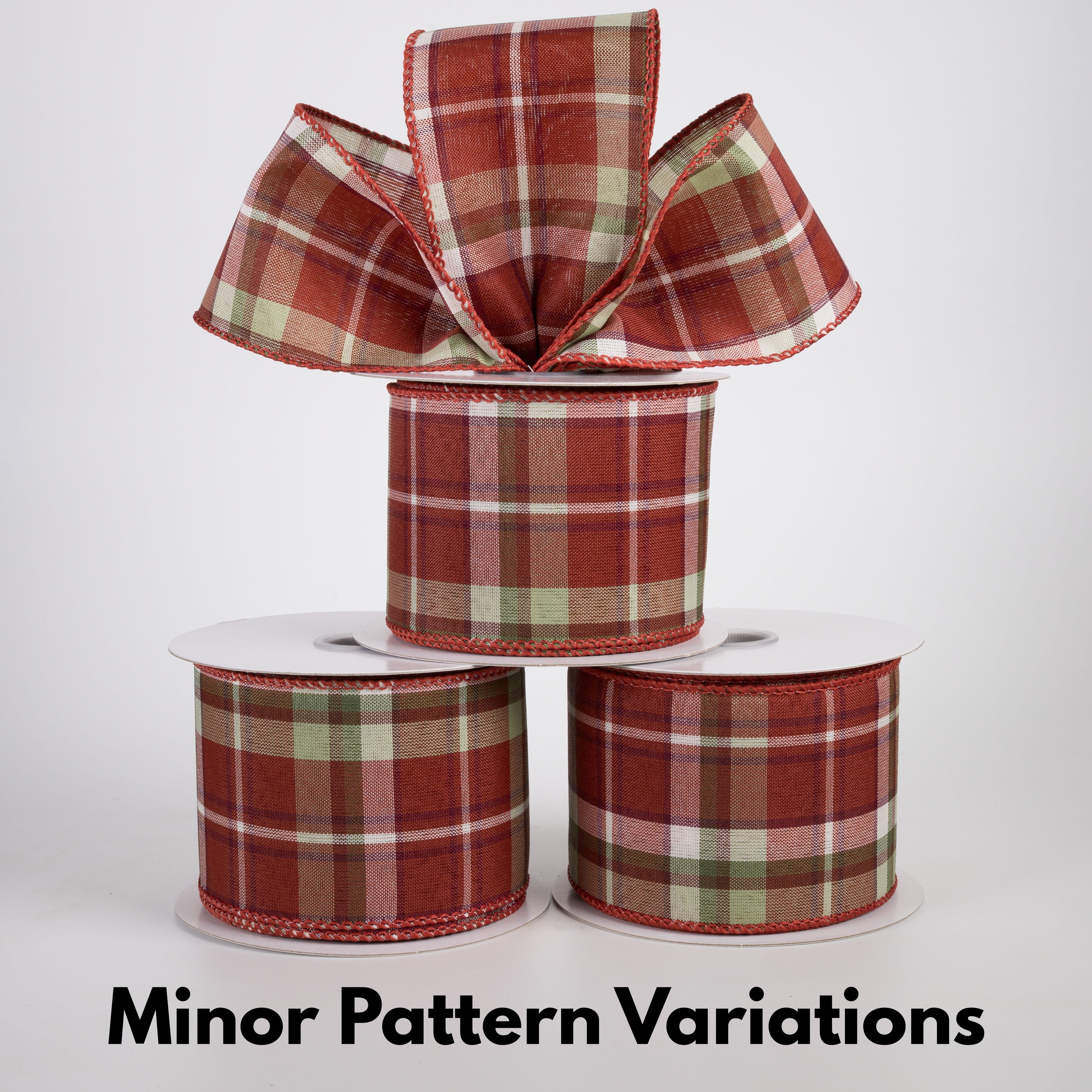 2.5" Woven Fall Plaid Ribbon: Burgundy Rust, Sage & Ivory (10 Yards) Lifestyle Photo