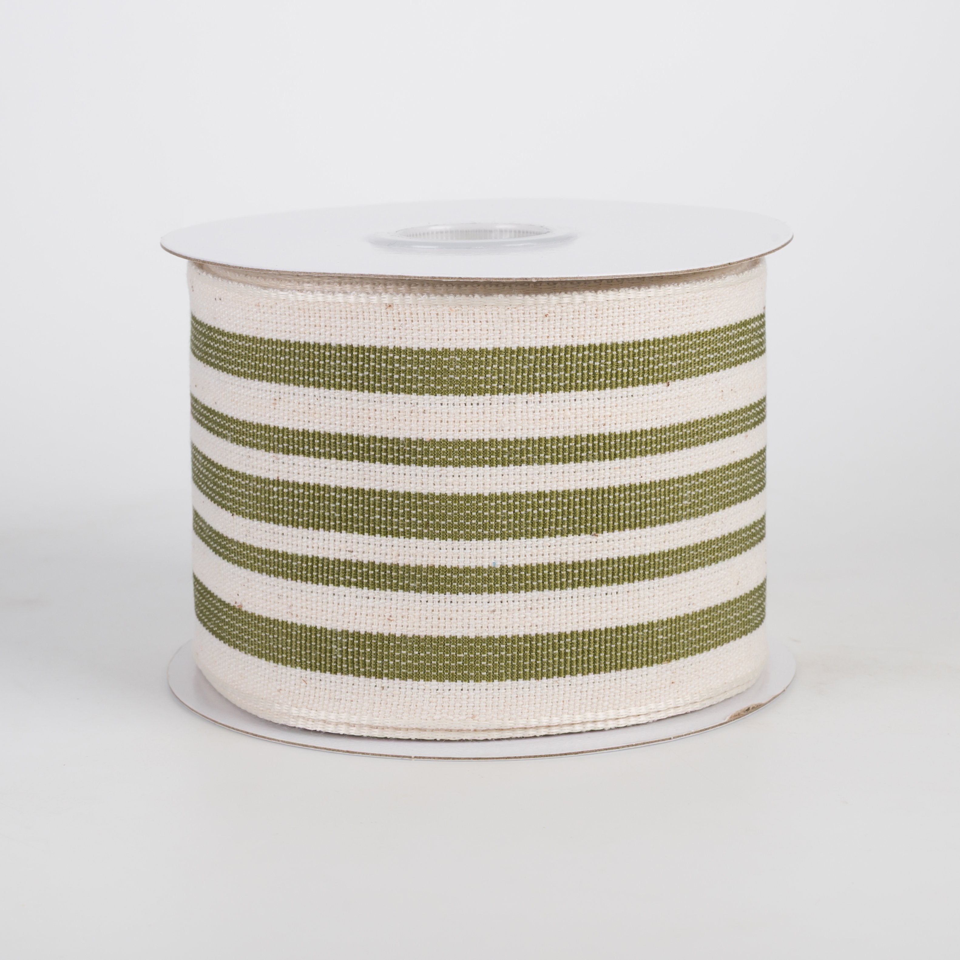 2.5" Woven French Stripe Ribbon: Ivory & Moss Green (10 Yards) Item Number: 6700140-29
