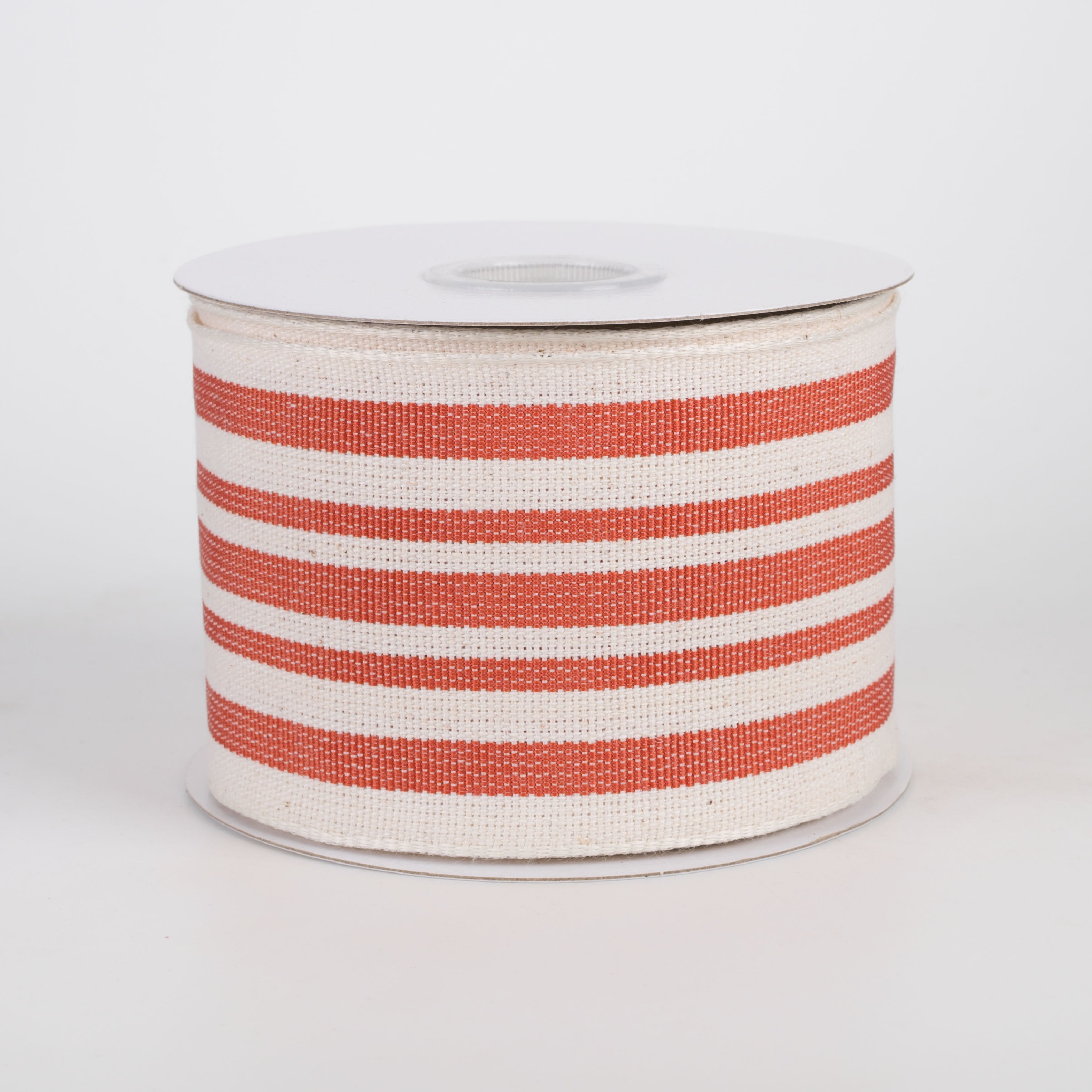 2.5" Woven French Stripe Ribbon: Ivory & Rust Orange (10 Yards) Item Number: 6700140-31