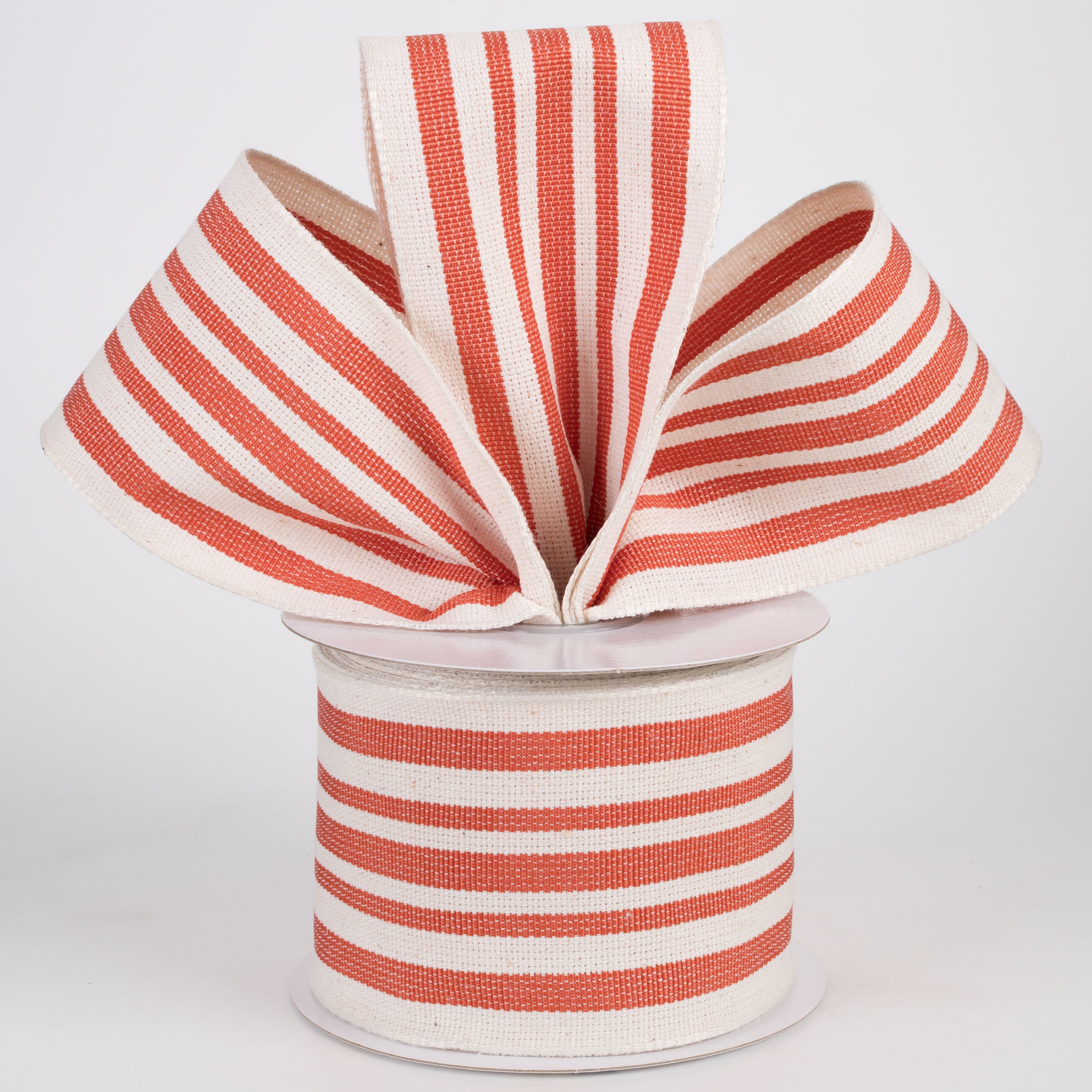 2.5" Woven French Stripe Ribbon: Ivory & Rust Orange (10 Yards) Lifestyle Photo