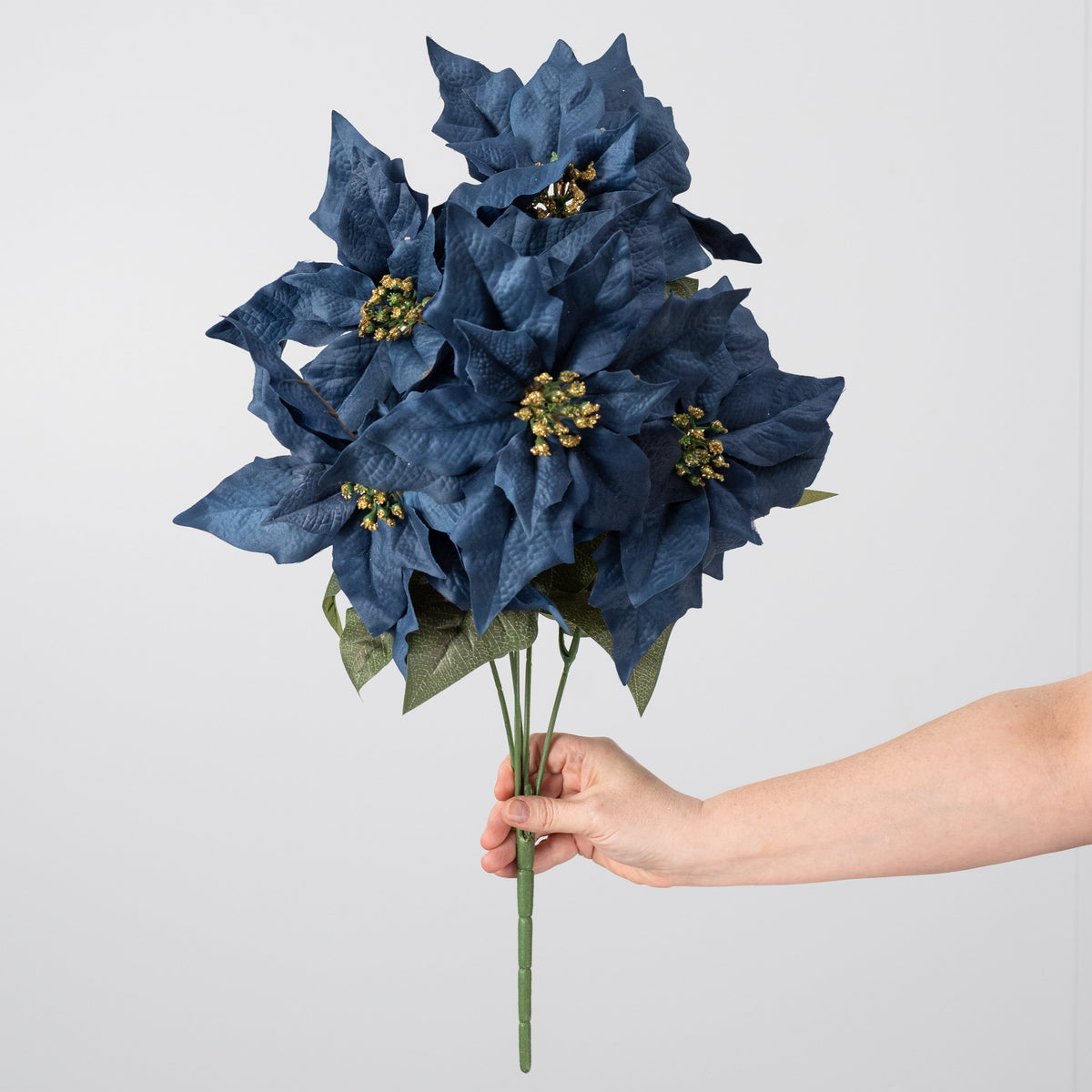20" Artificial Poinsettia Bush: Navy Blue (5 Stem) detail photo 3