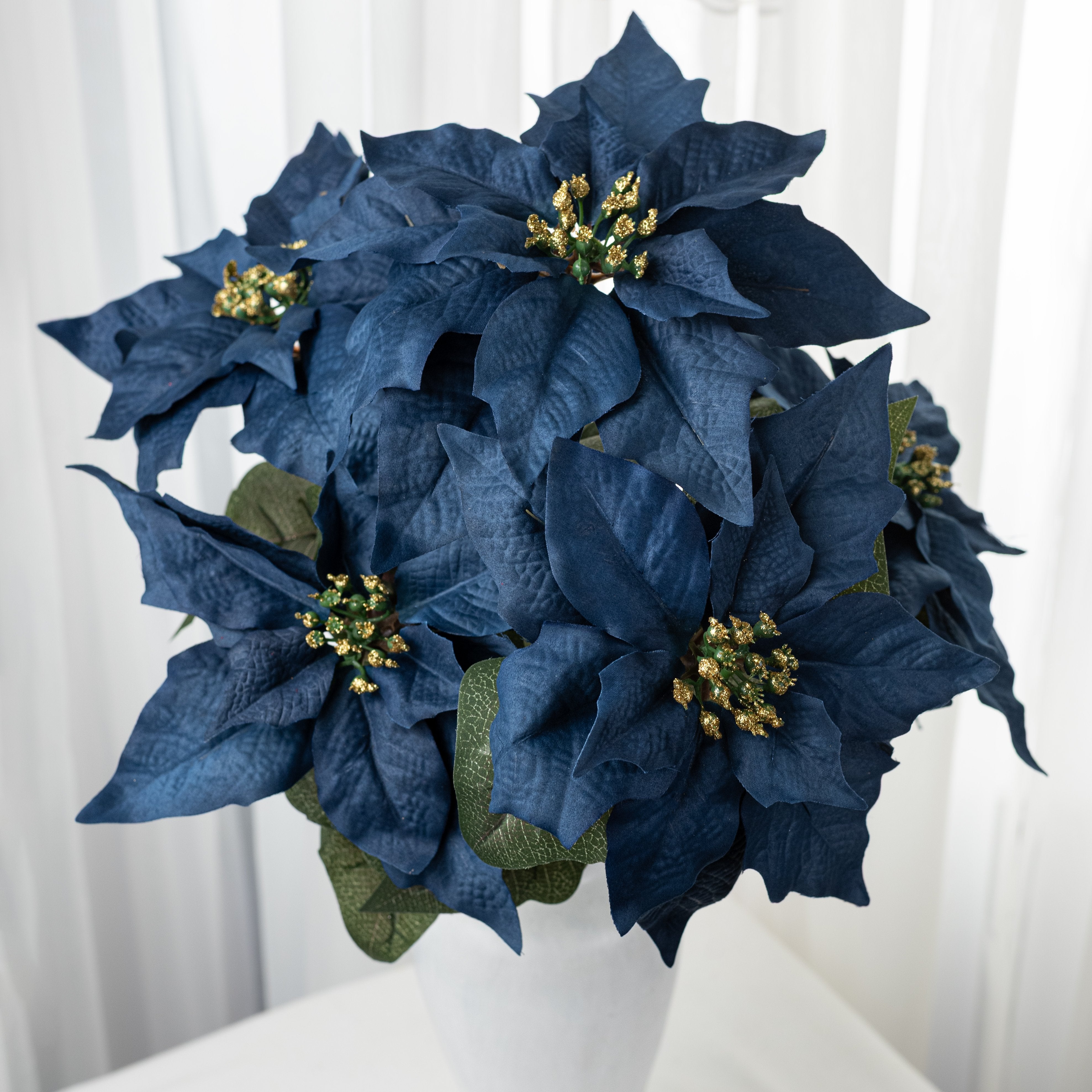 20" Artificial Poinsettia Bush: Navy Blue (5 Stem) Item Number: 87021NVBL