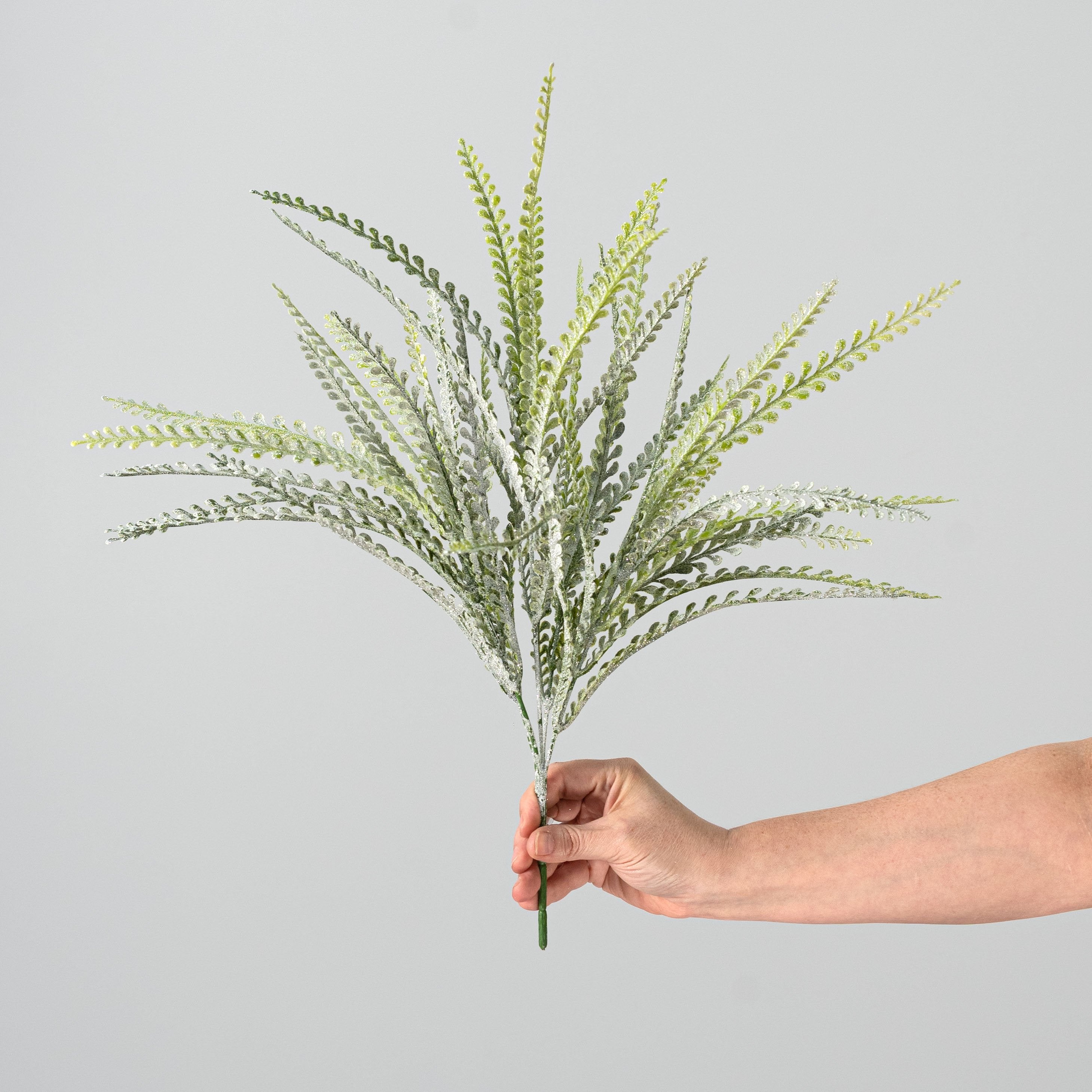 20" Beaded Fern Bush: Frosted Two-Tone Green detail photo 3