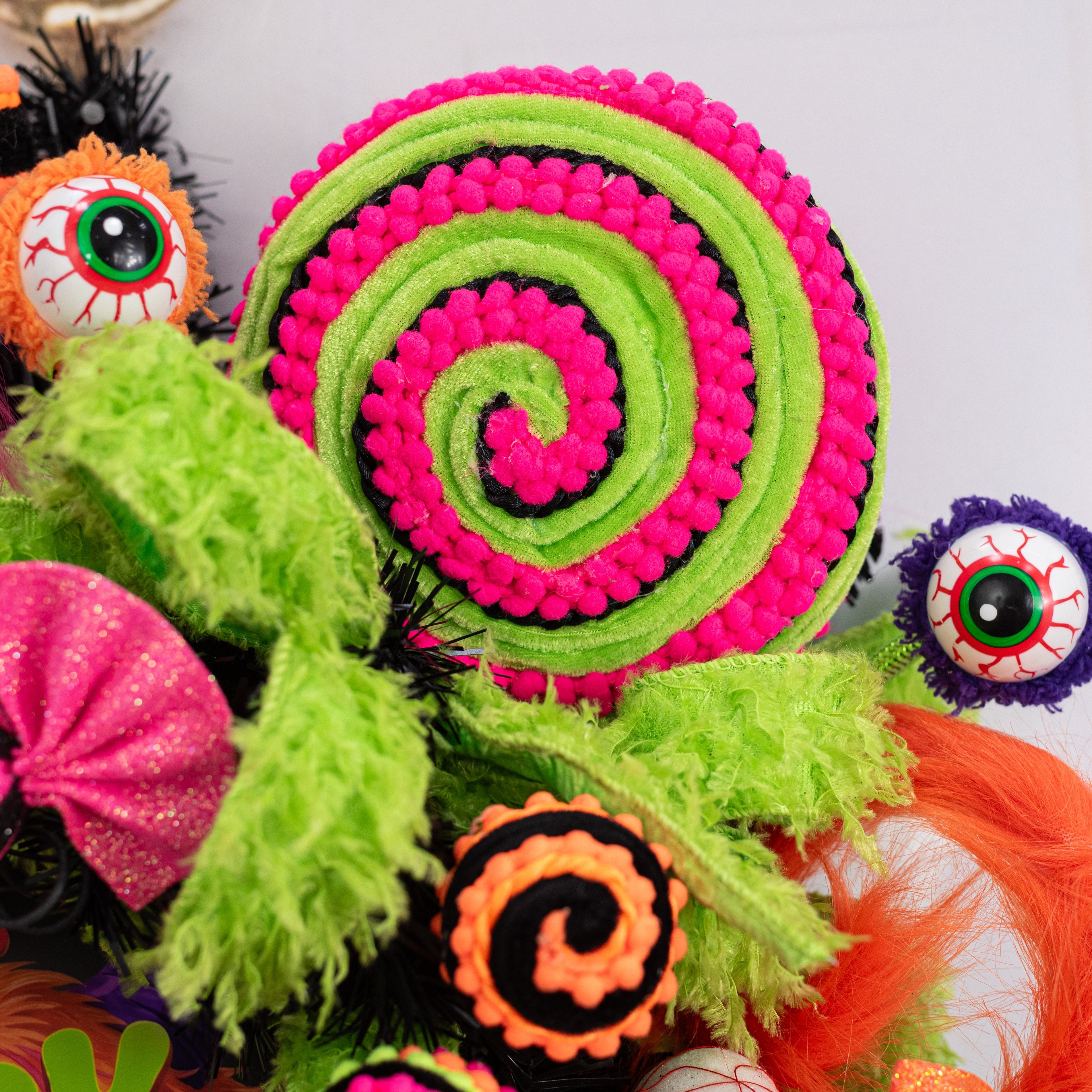 7" x 20" Chenille Pom Pom Lollipop Spray: Neon Hot Pink Lifestyle Photo