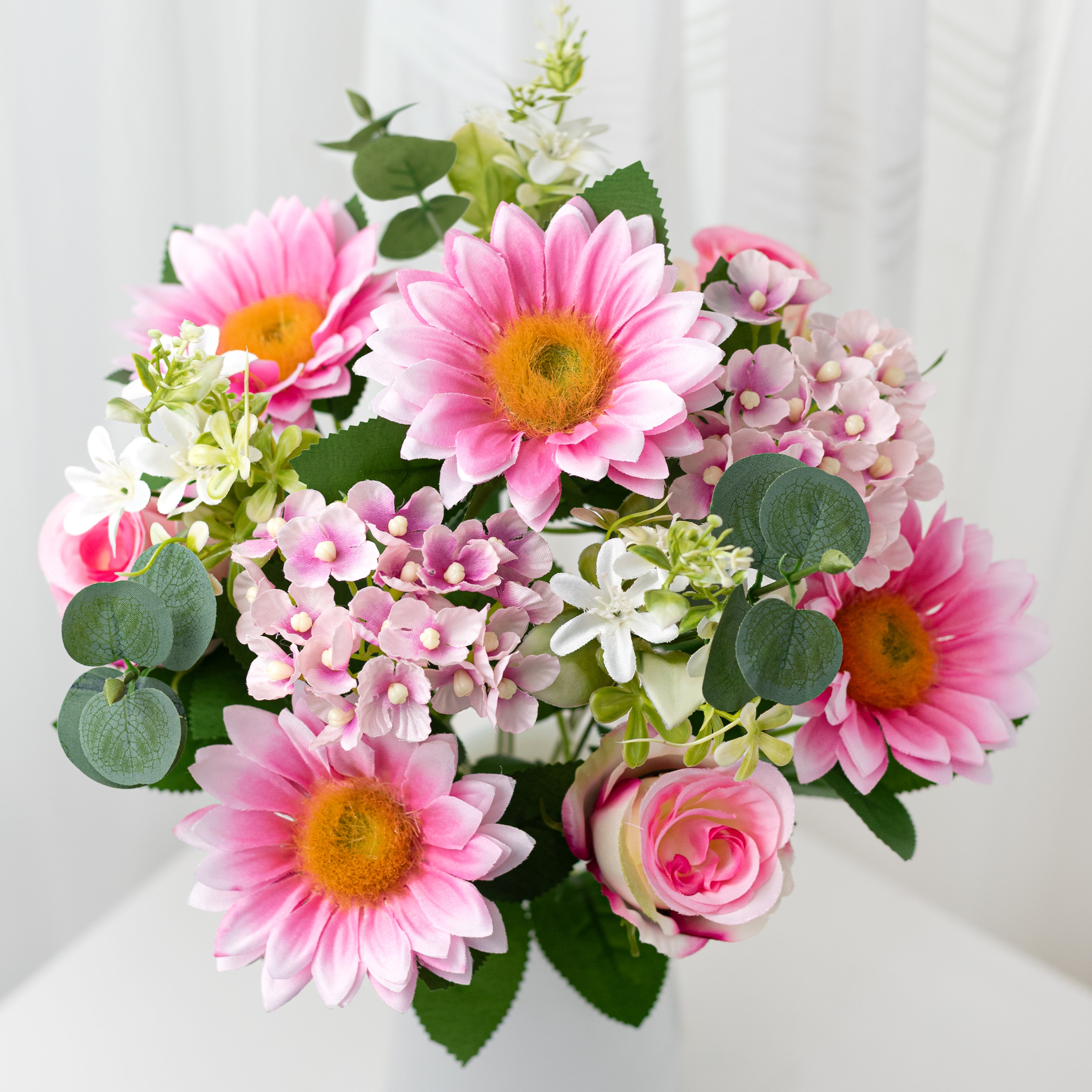 20" Daisy, Rose & Hydrangea Bush: Pink Mix (12 Stem) Item Number: 64013PK