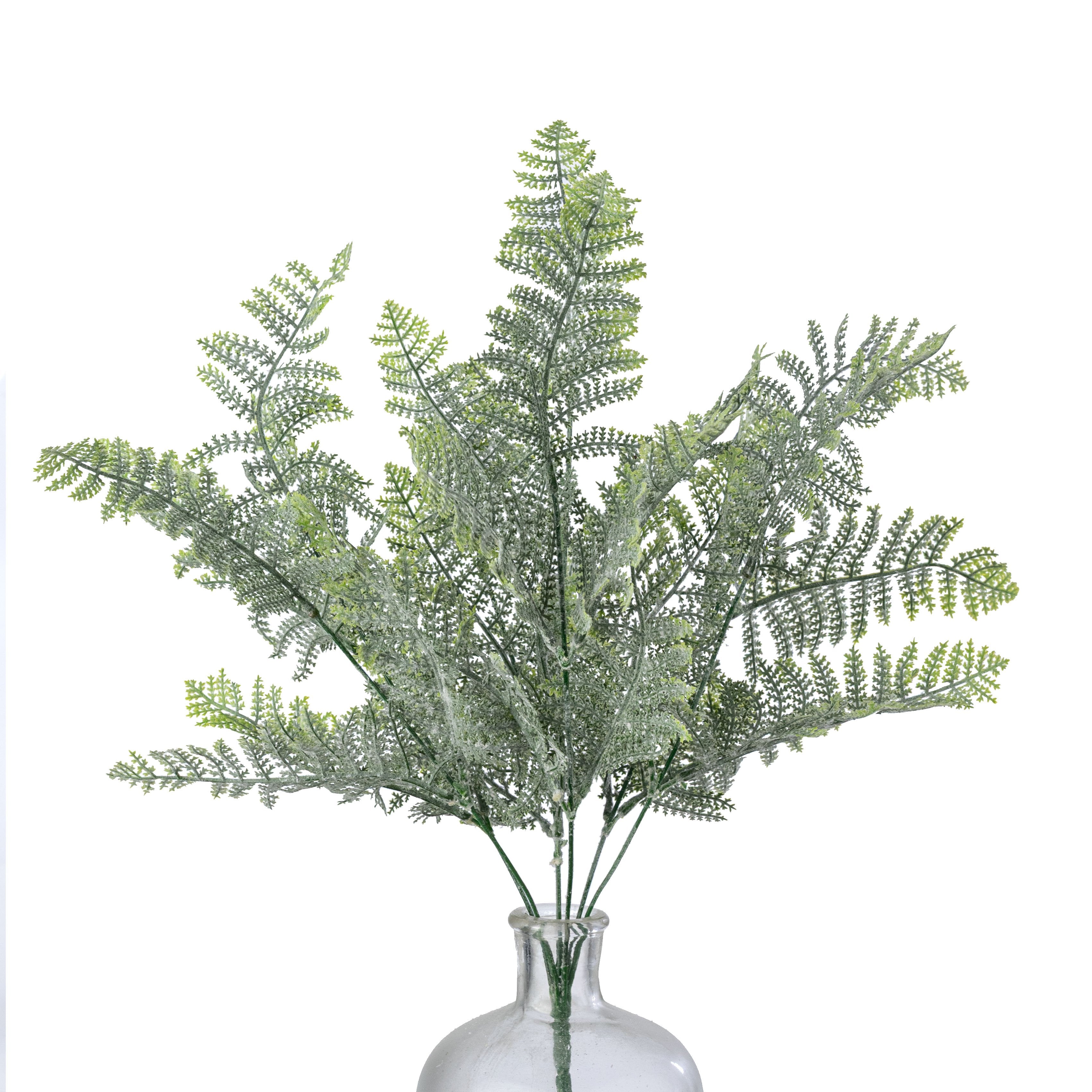 20" Flocked Plastic Fern Bush: Green (7 Stem) Item Number: 13698GN