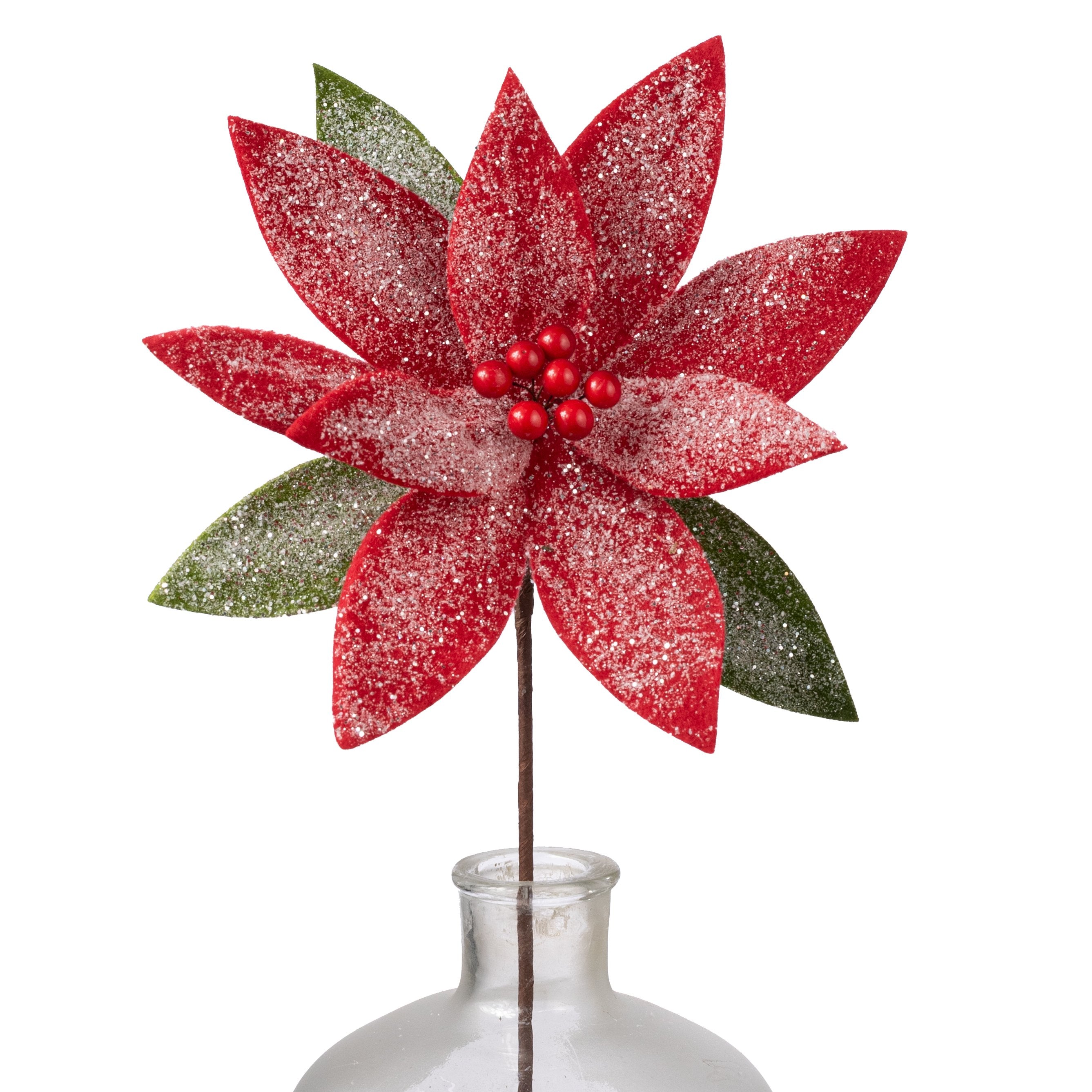 20" Frosted Felt Poinsettia Stem: Red & Green Item Number: 278075