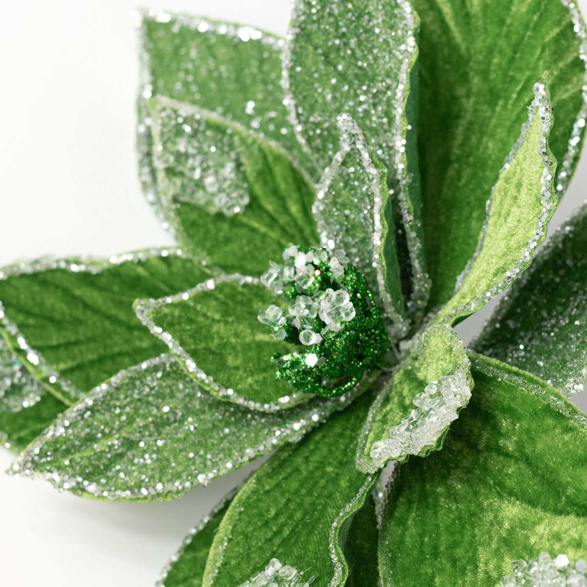 20" Frosted Velvet Poinsettia Stem: Kelly Green detail photo 4