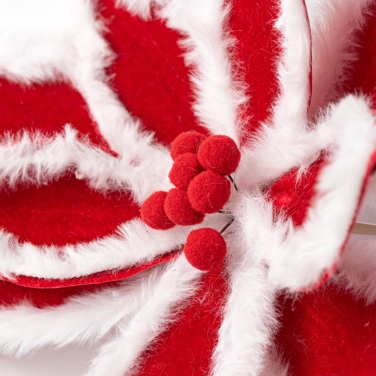 20" Furry Edge Poinsettia Stem: Red & White detail photo 4