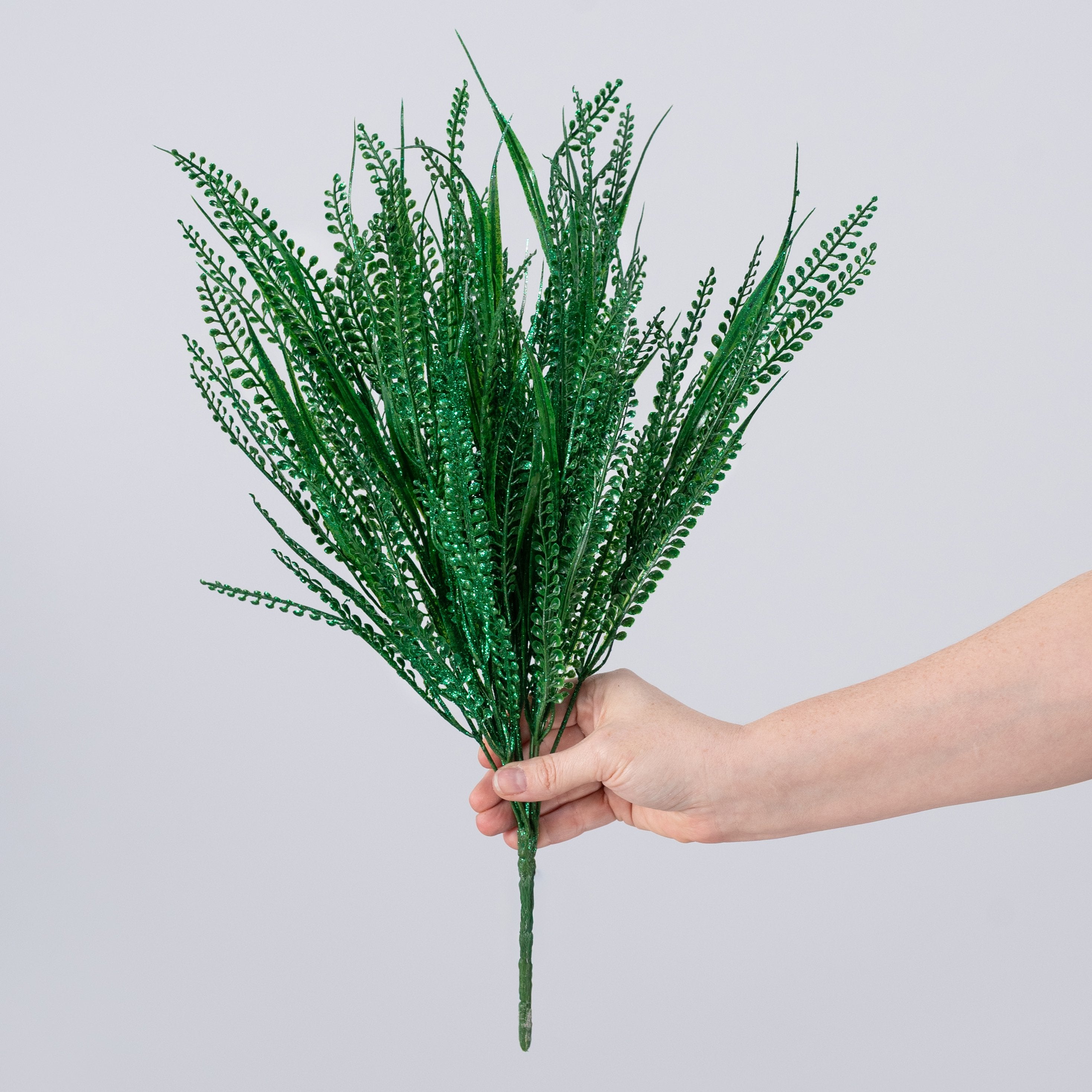 20" Glittered Button Fern Bush: Emerald Green detail photo 3