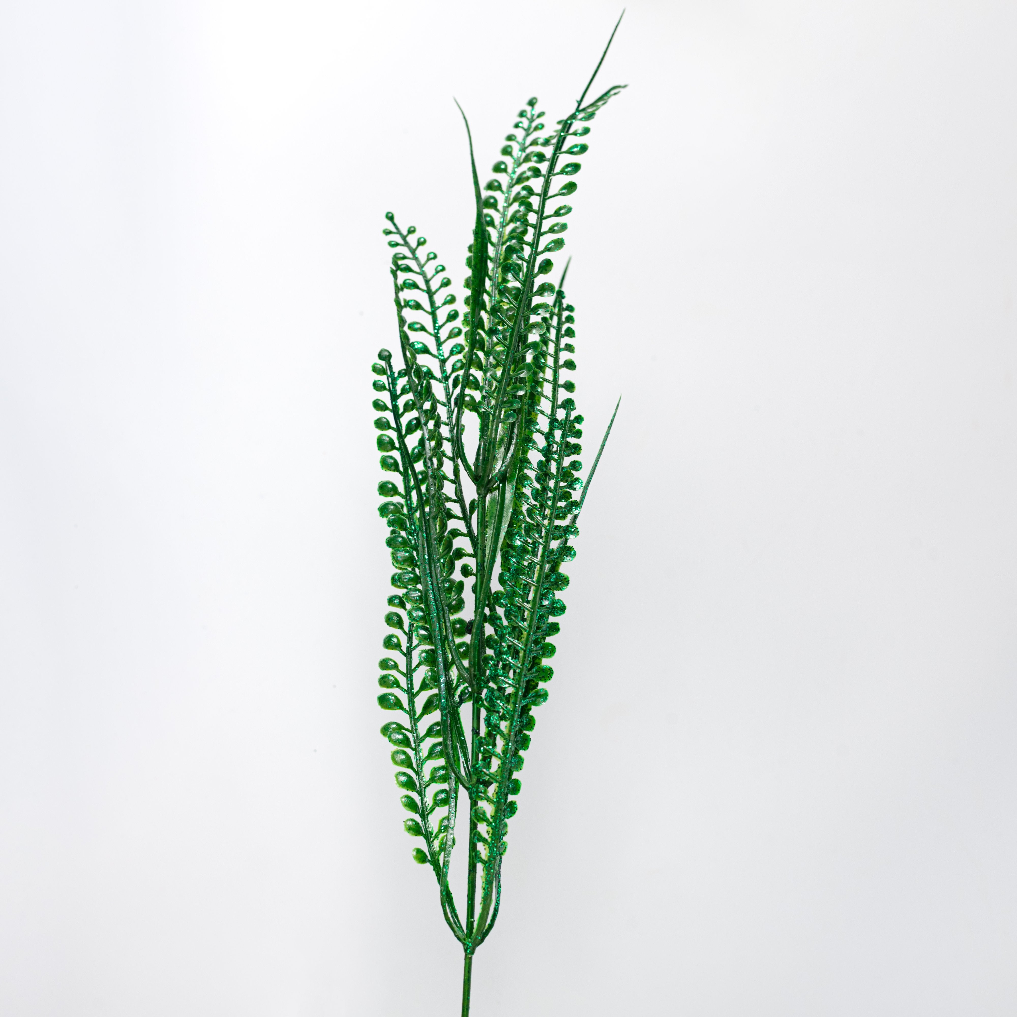 20" Glittered Button Fern Bush: Emerald Green detail photo 5