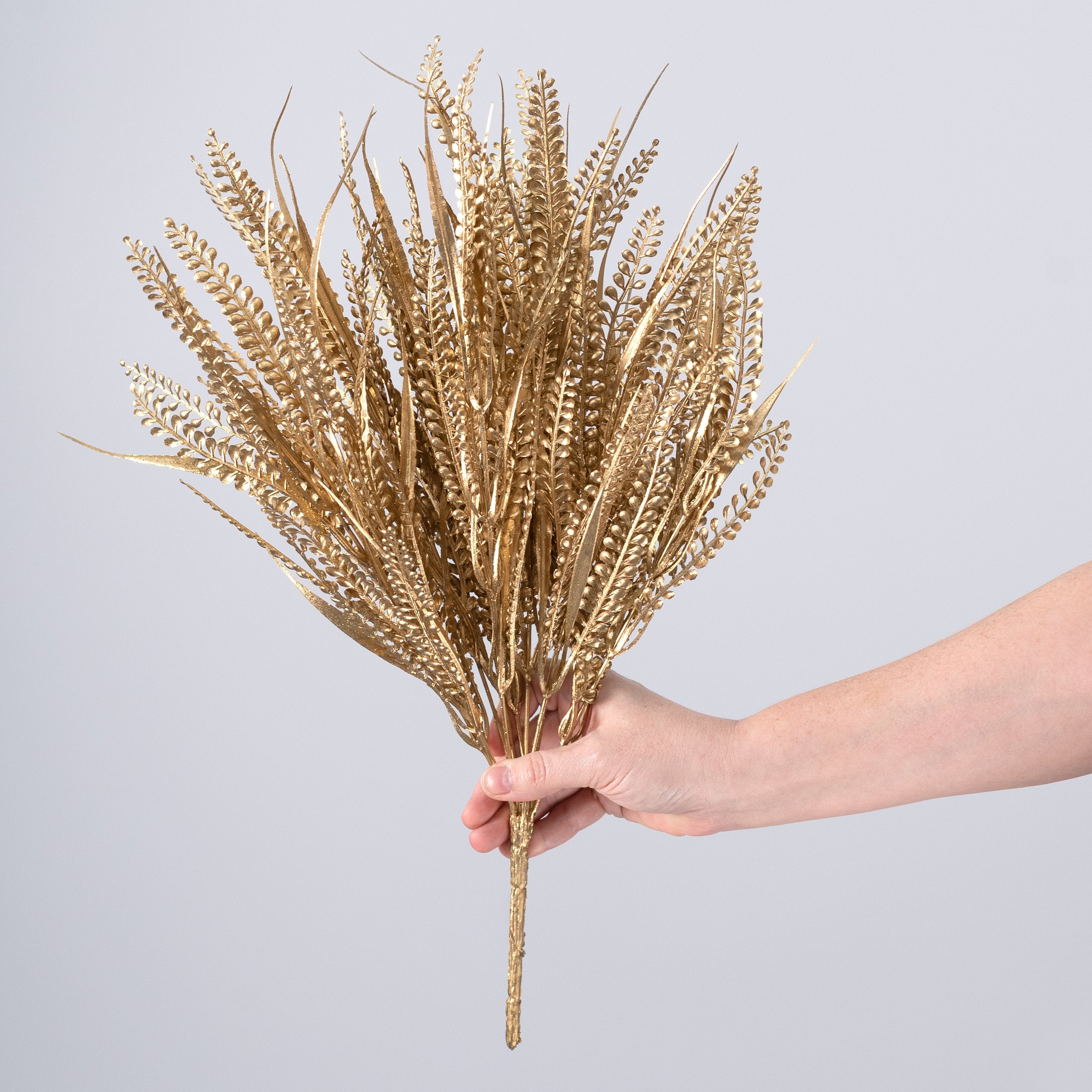 20" Glittered Button Fern Bush: Gold detail photo 3