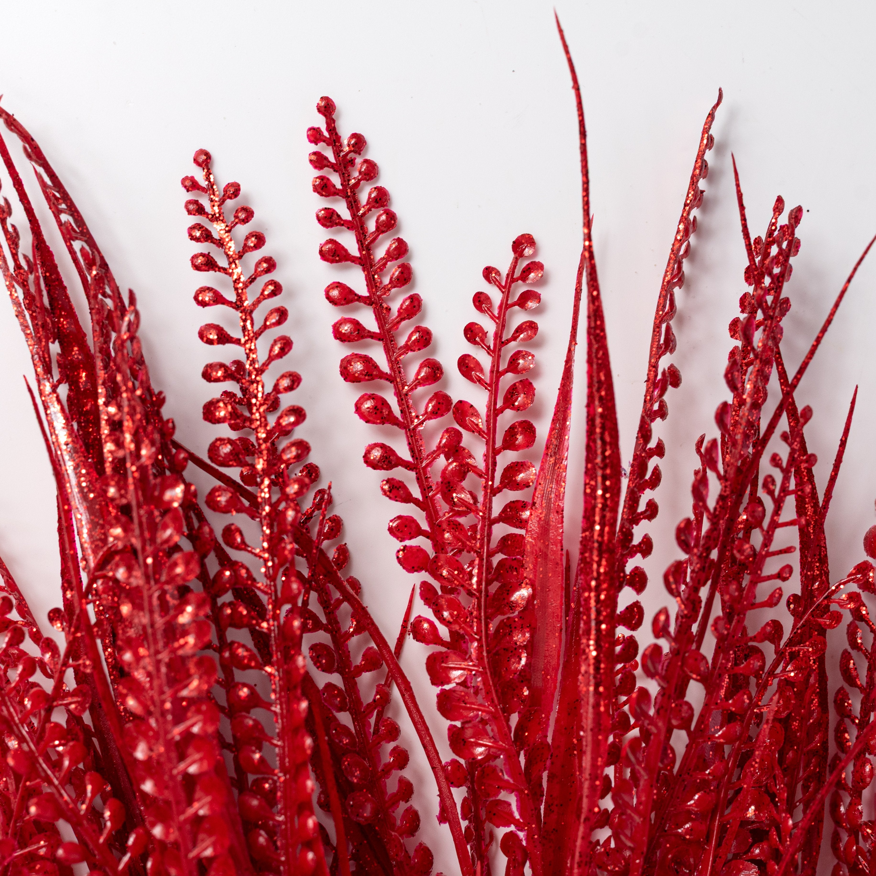 20" Glittered Button Fern Bush: Red Lifestyle Photo