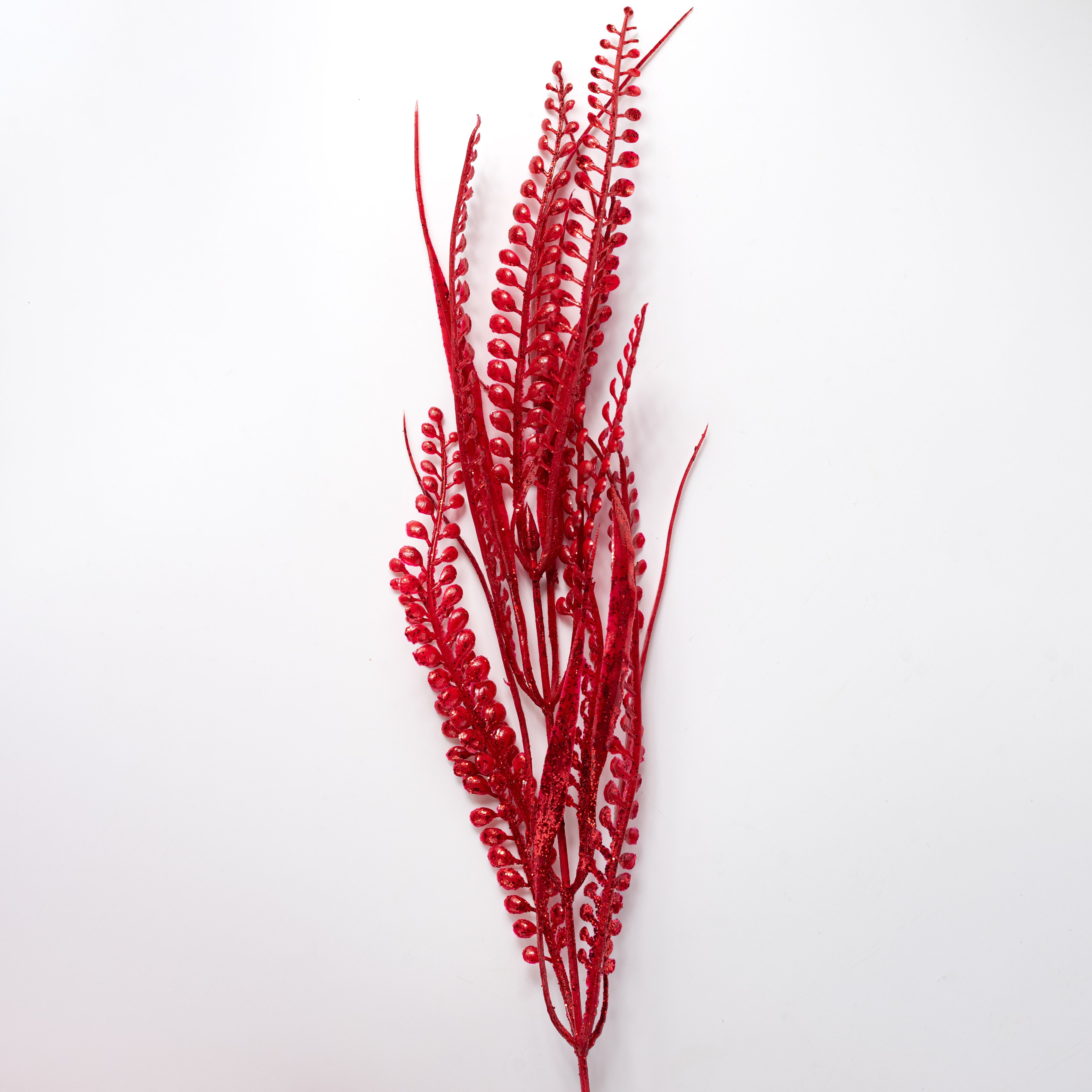 20" Glittered Button Fern Bush: Red detail photo 4