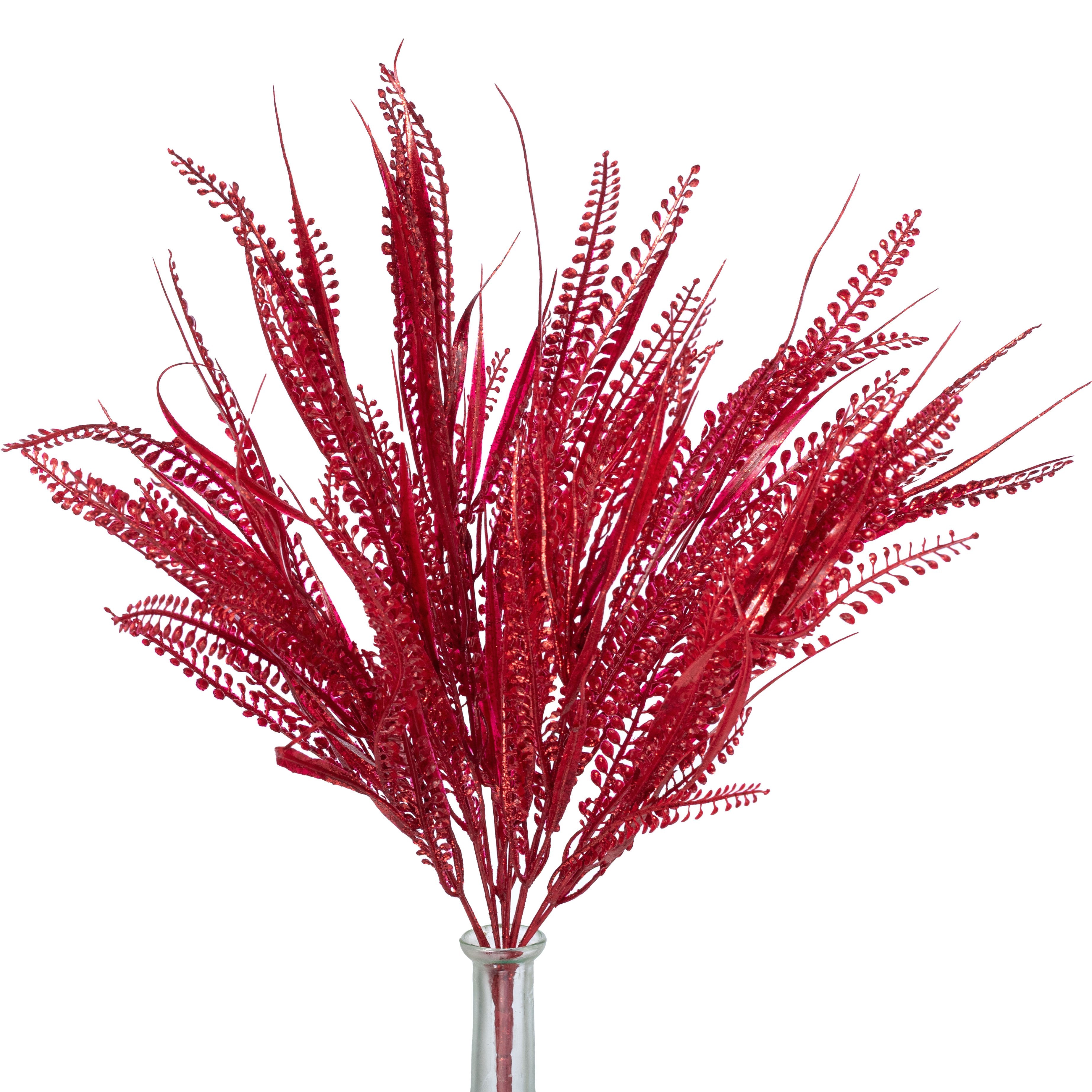 20" Glittered Button Fern Bush: Red Item Number: 85797-RD