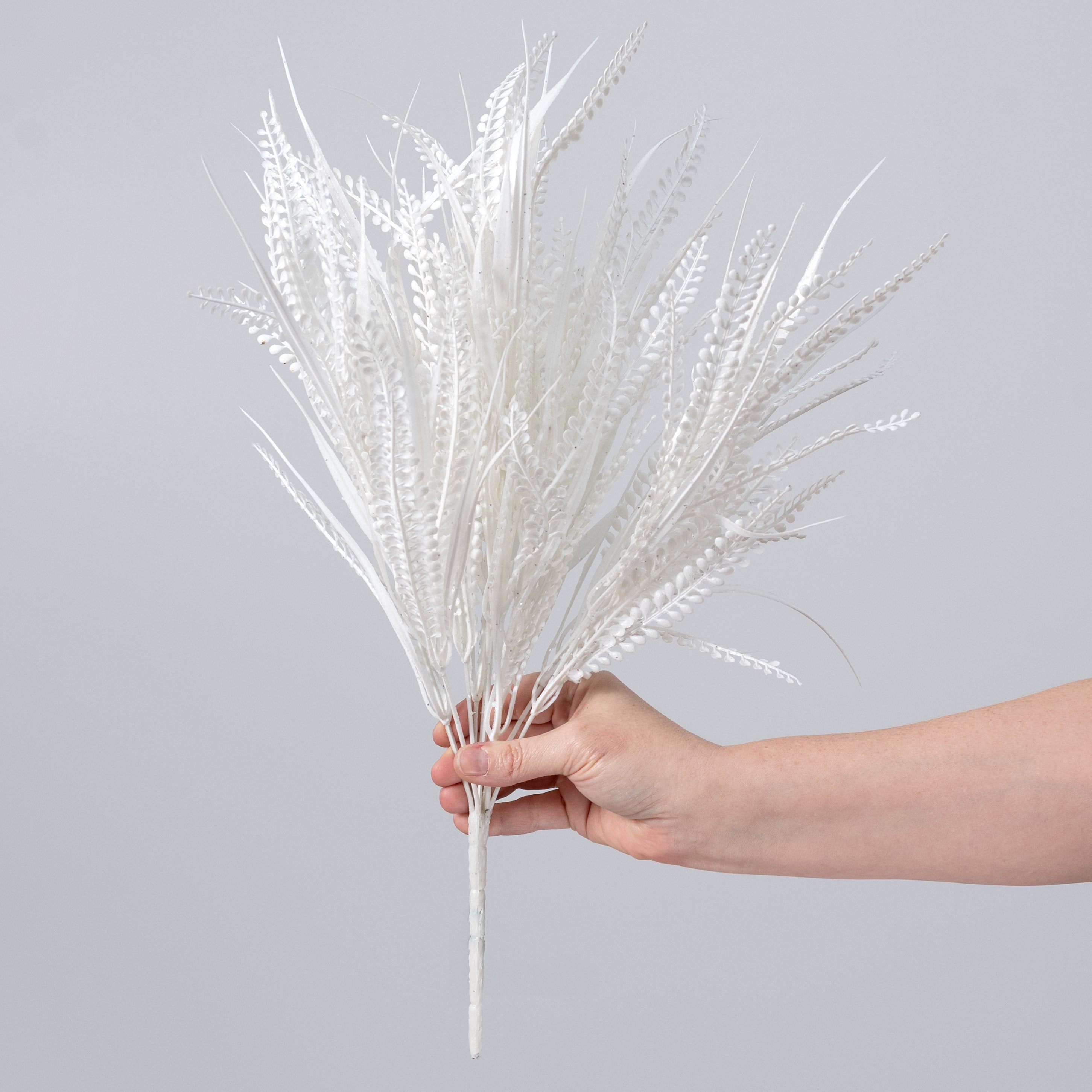 20" Glittered Button Fern Bush: White detail photo 3