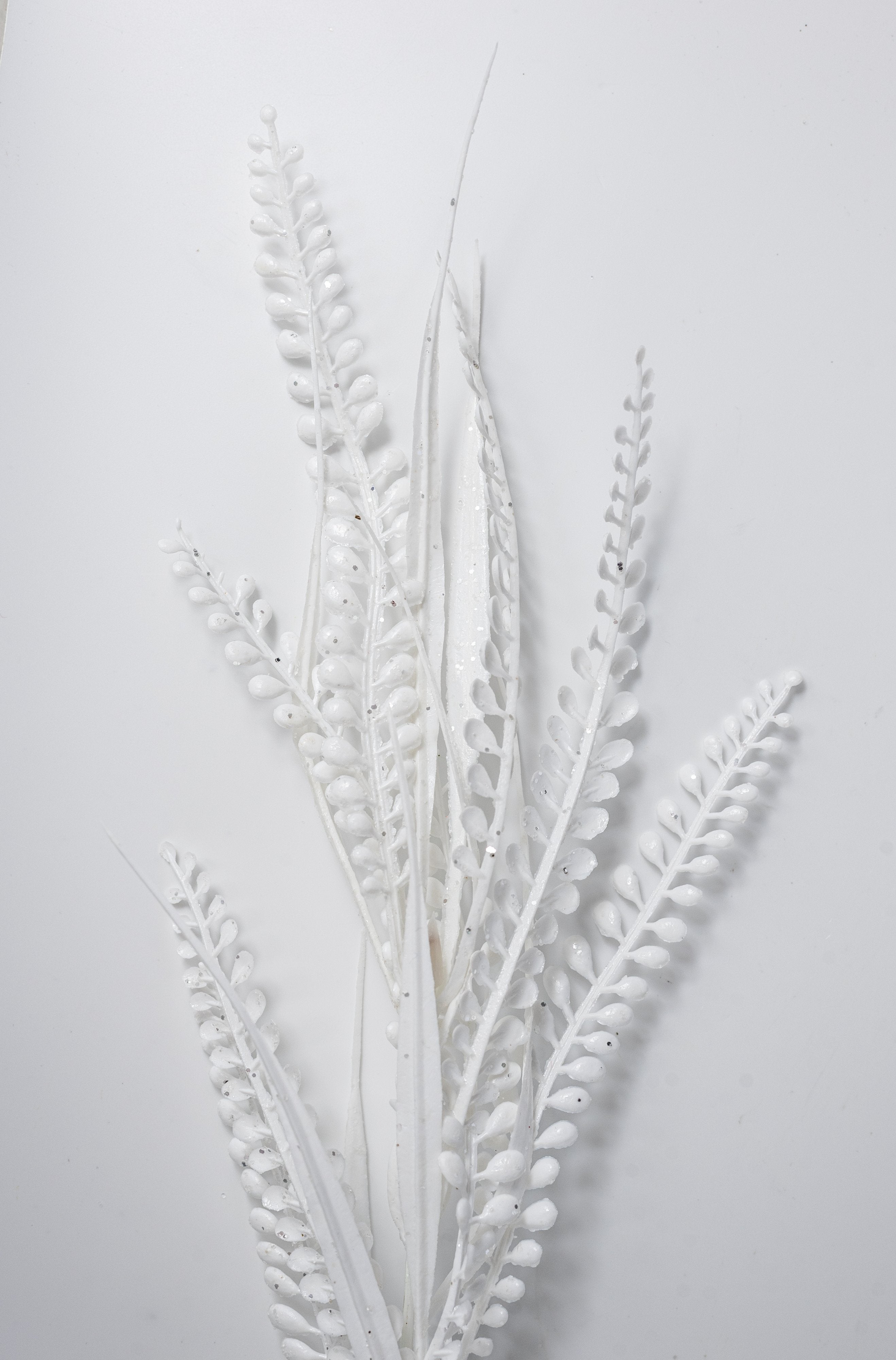 20" Glittered Button Fern Bush: White detail photo 4