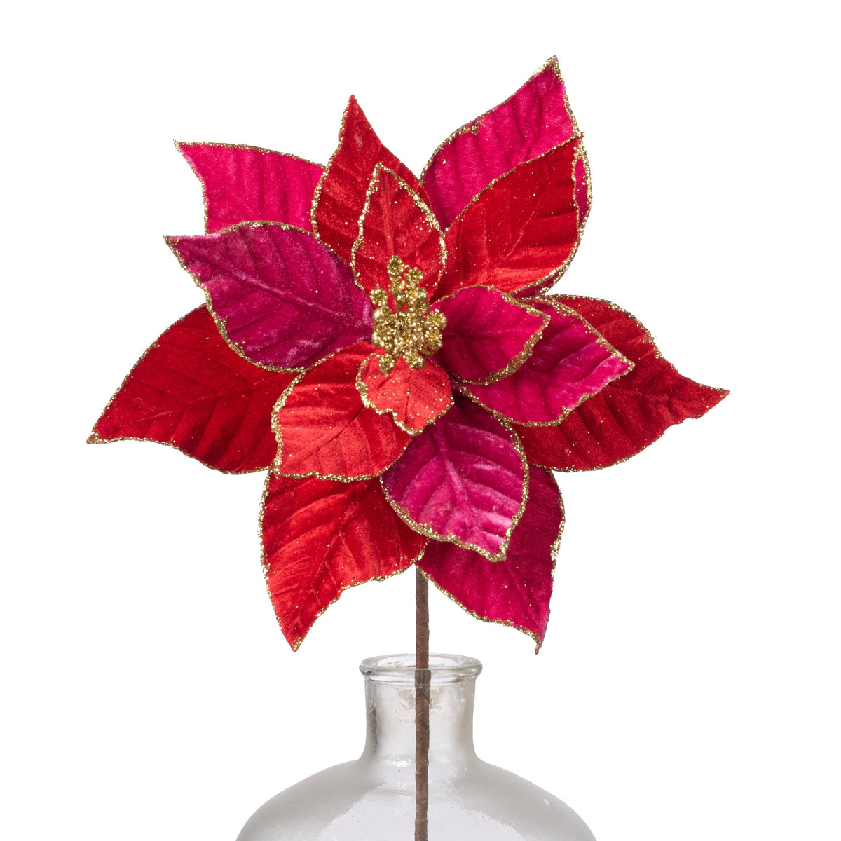 20" Glittered Velvet Poinsettia Stem: Red & Pink Item Number: 278046