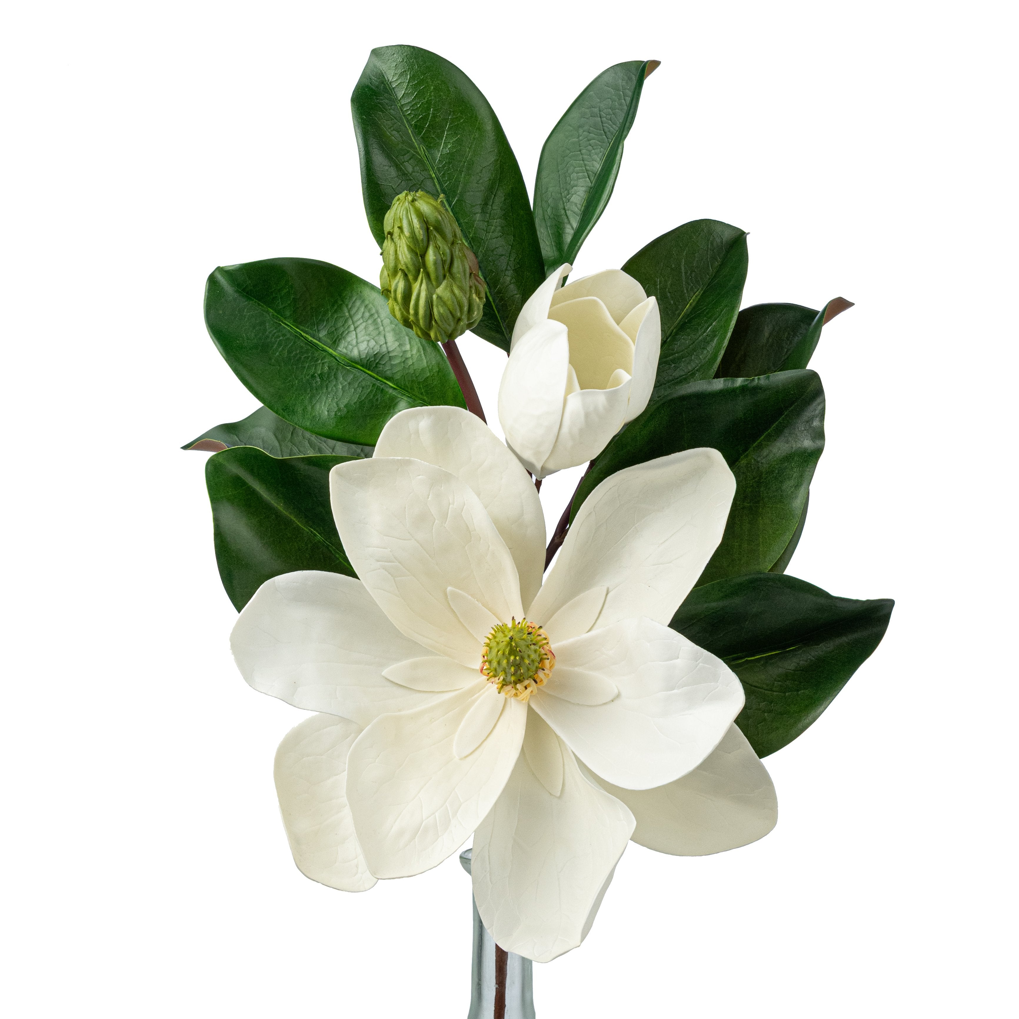 20" Magnolia Flower, Bud & Leaves Pick Item Number: 2823037WH