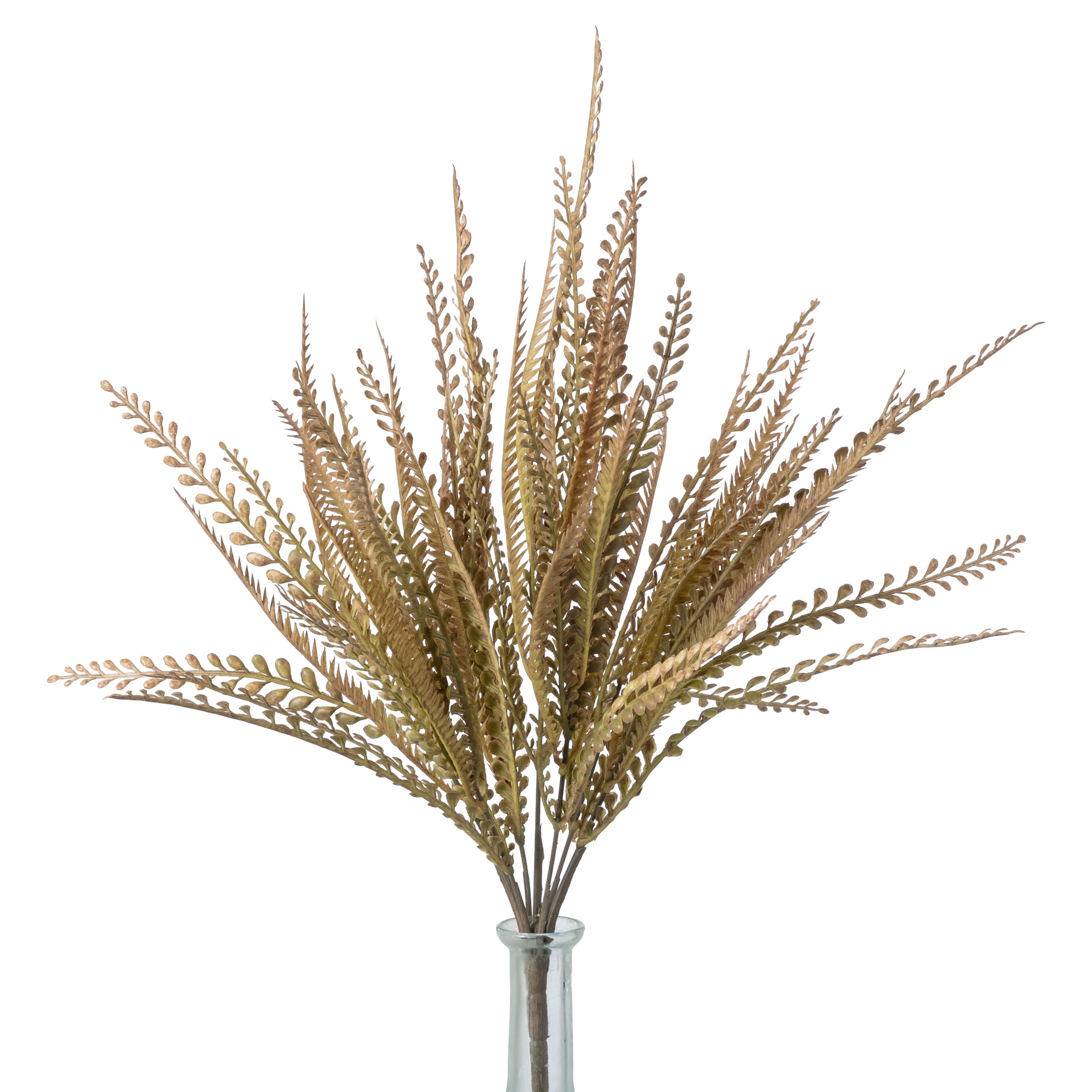 20" Plastic Leaf Button Fern Bush: Beige & Brown (7 Stem) Item Number: 57355BEBN