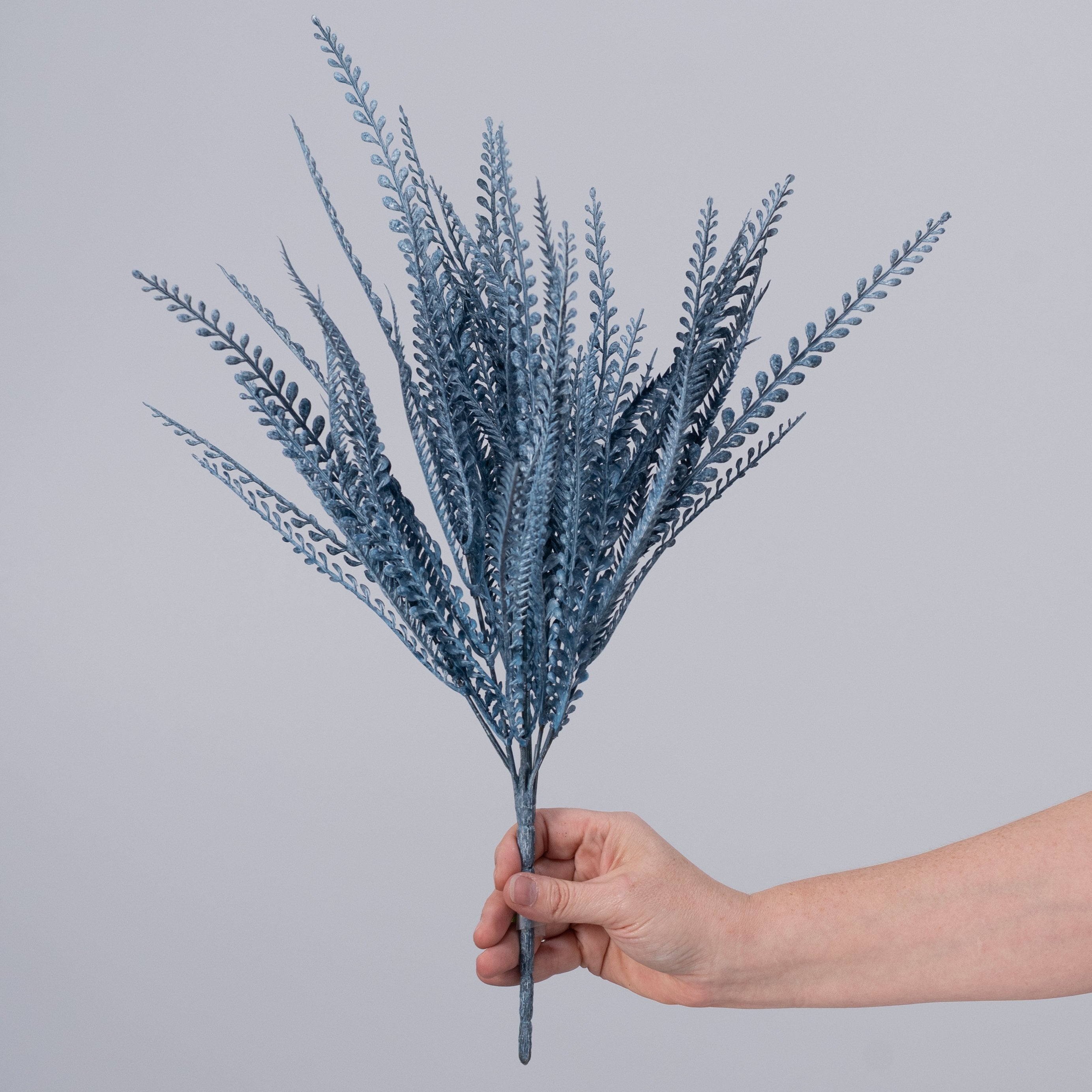 20" Plastic Leaf Button Fern Bush: Smoke Blue (7 Stem) detail photo 3