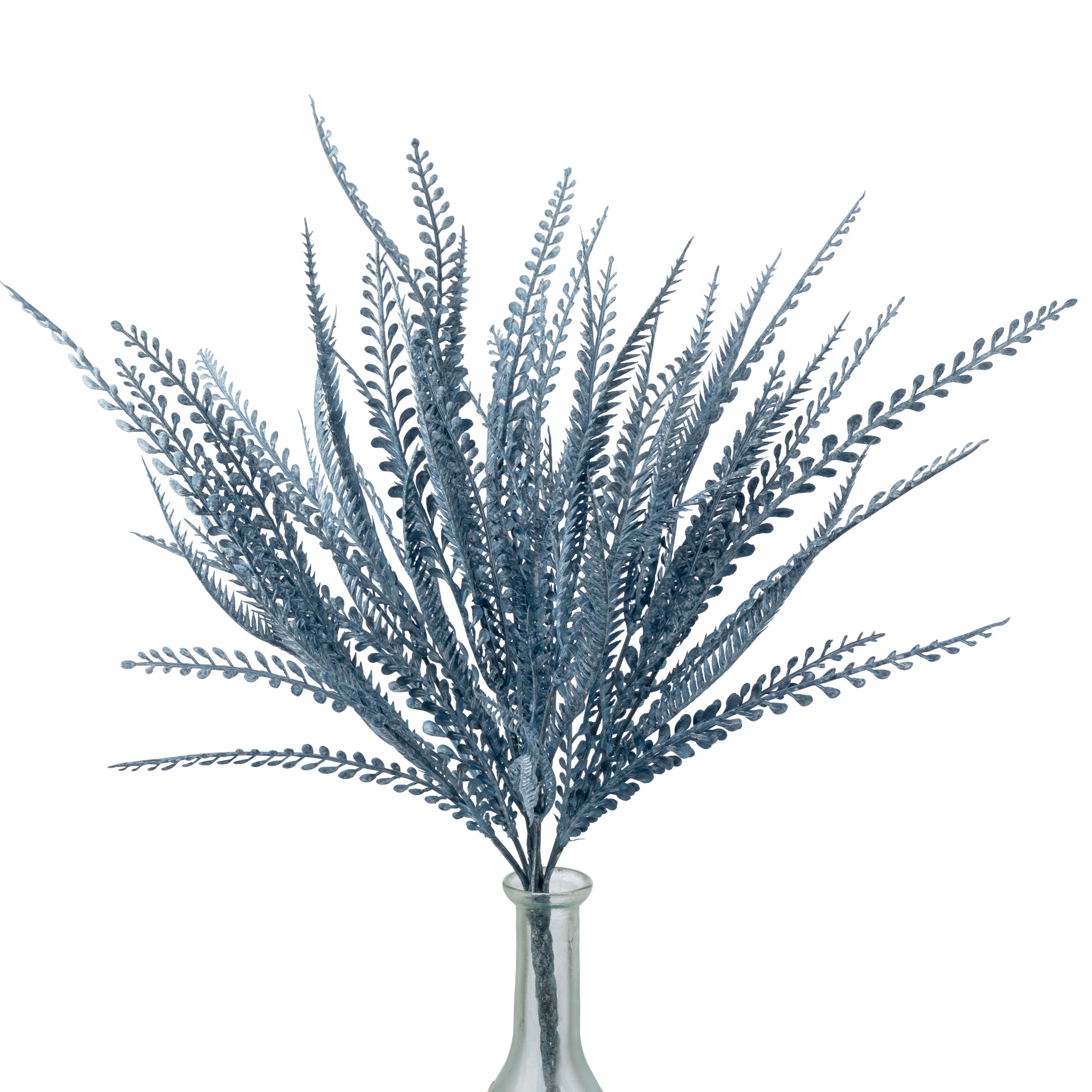 20" Plastic Leaf Button Fern Bush: Smoke Blue (7 Stem) Item Number: 57355BL