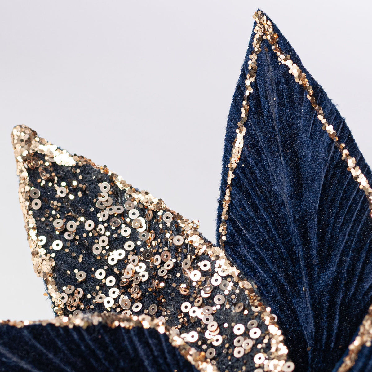 20" Sequined Vevlet Poinsettia Stem: Navy Blue Lifestyle Photo