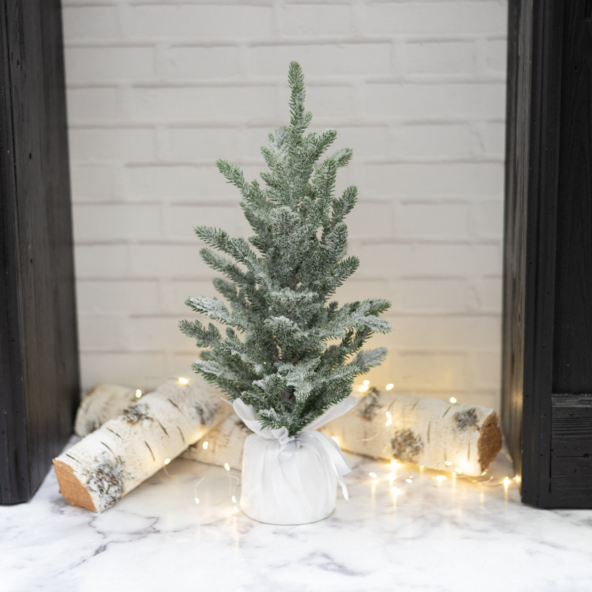 21" Artificial Flocked Pine Tree Table Decor: White Lifestyle Photo