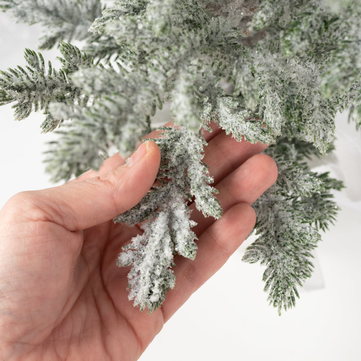 21" Artificial Flocked Pine Tree Table Decor: White detail photo 3